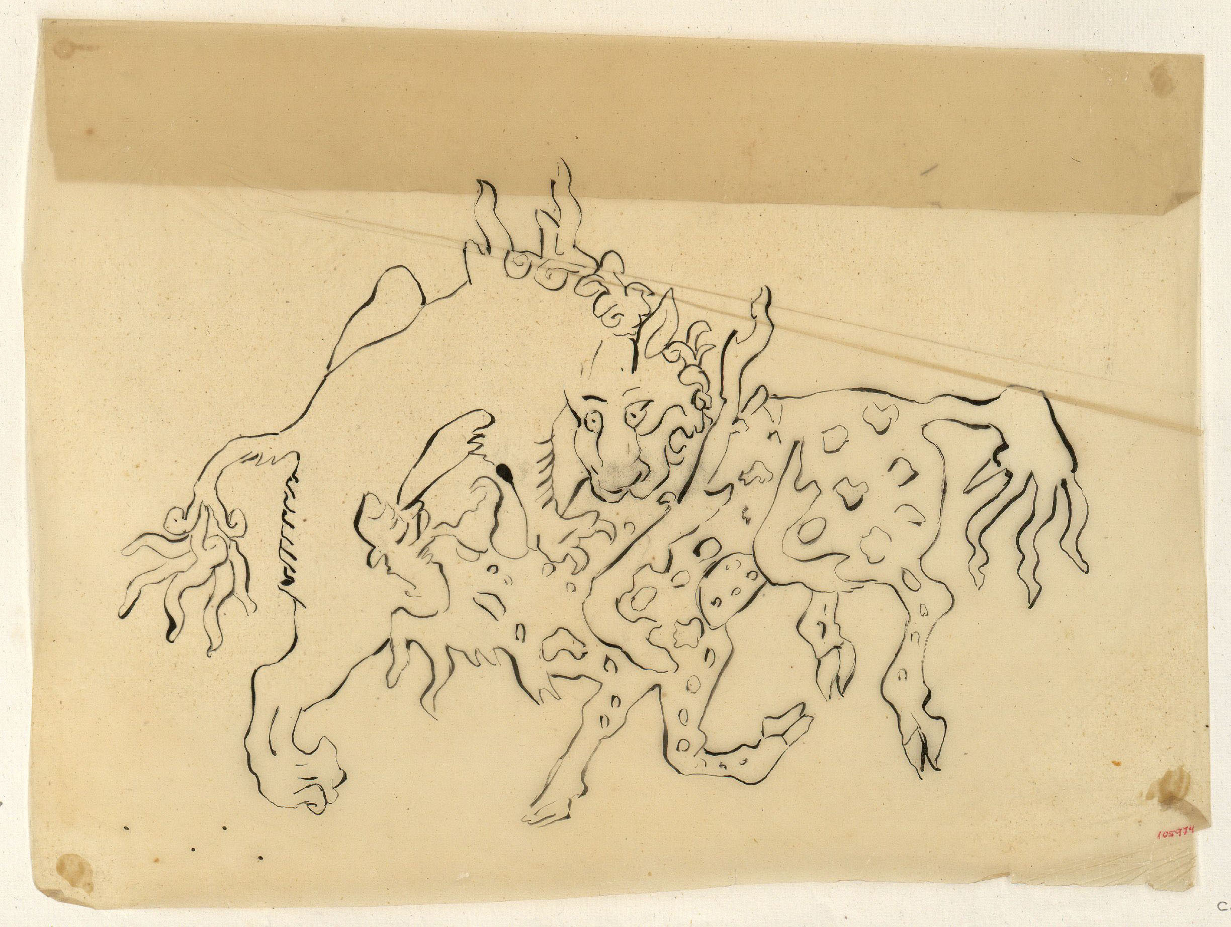 image for: Marià Fortuny - Calc d&#039;un lleó atacant un cérvol - Cap a 1867-1872