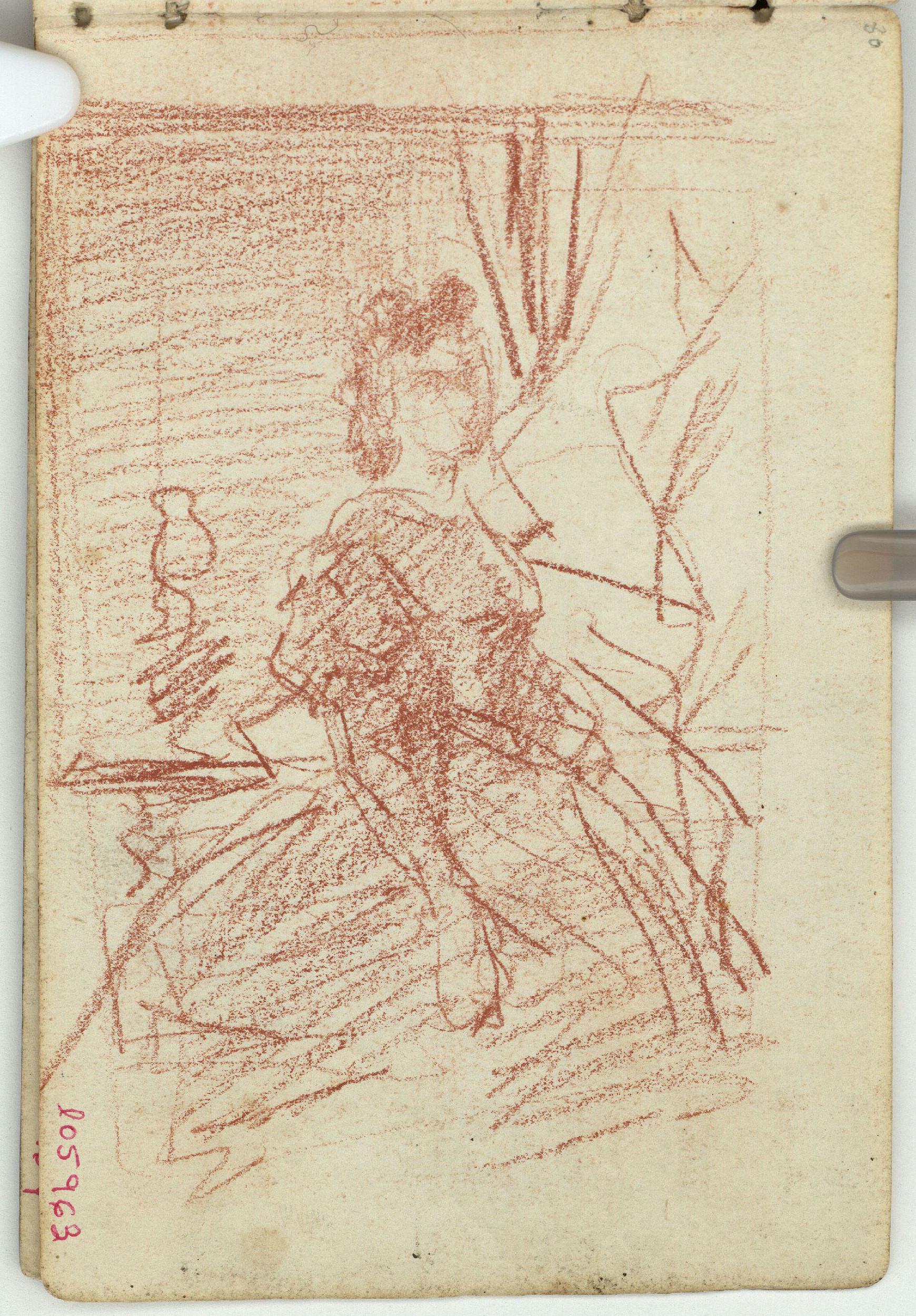image for: Marià Fortuny - Figura femenina en un interior (anvers) / Croquis inconcret (revers) - Cap a 1863-1866