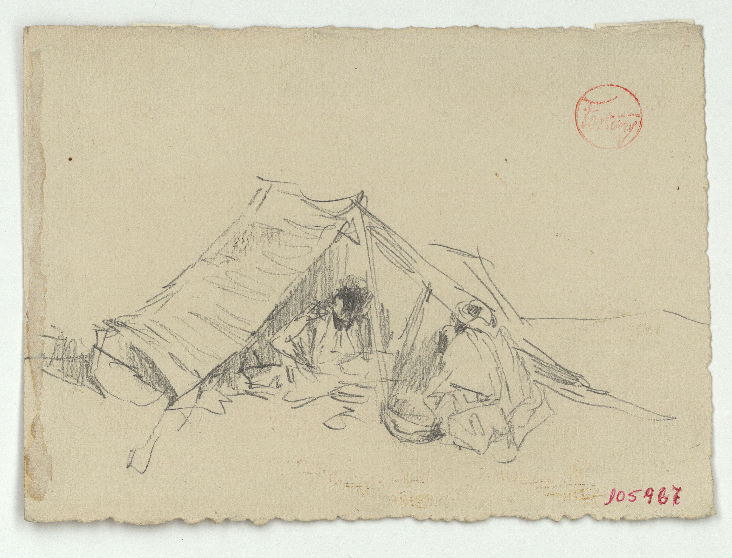 image for: Marià Fortuny - Tenda de campanya i marroquins (anvers) / Esbós de marroquins (revers) - Cap a 1860-1862