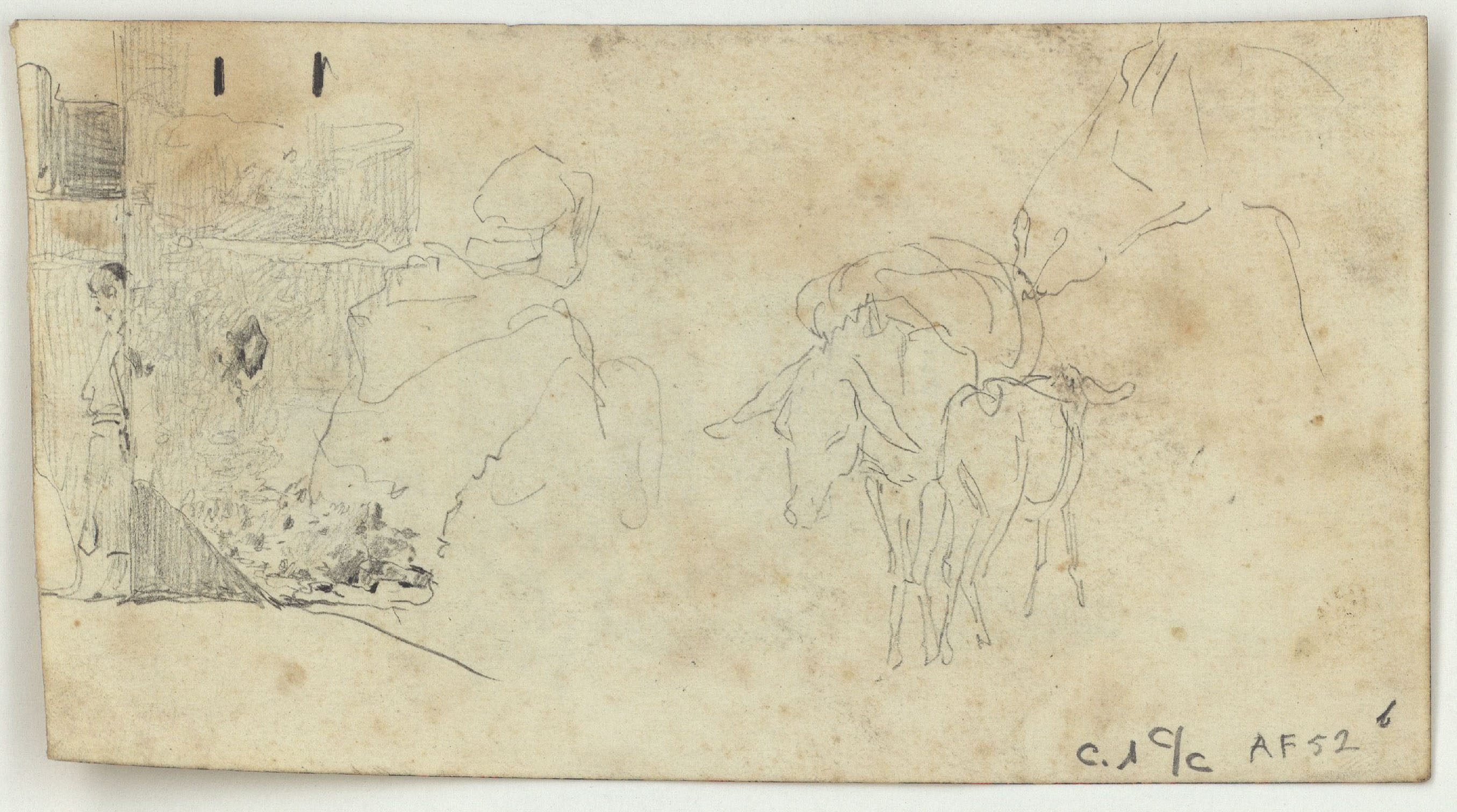 image for: Marià Fortuny - Edifici marroquí amb figures (anvers) / Marroquins, detall d&#039;un edifici d&#039;estil musulmà i rucs (revers) - Cap a 1860-1862 [1]