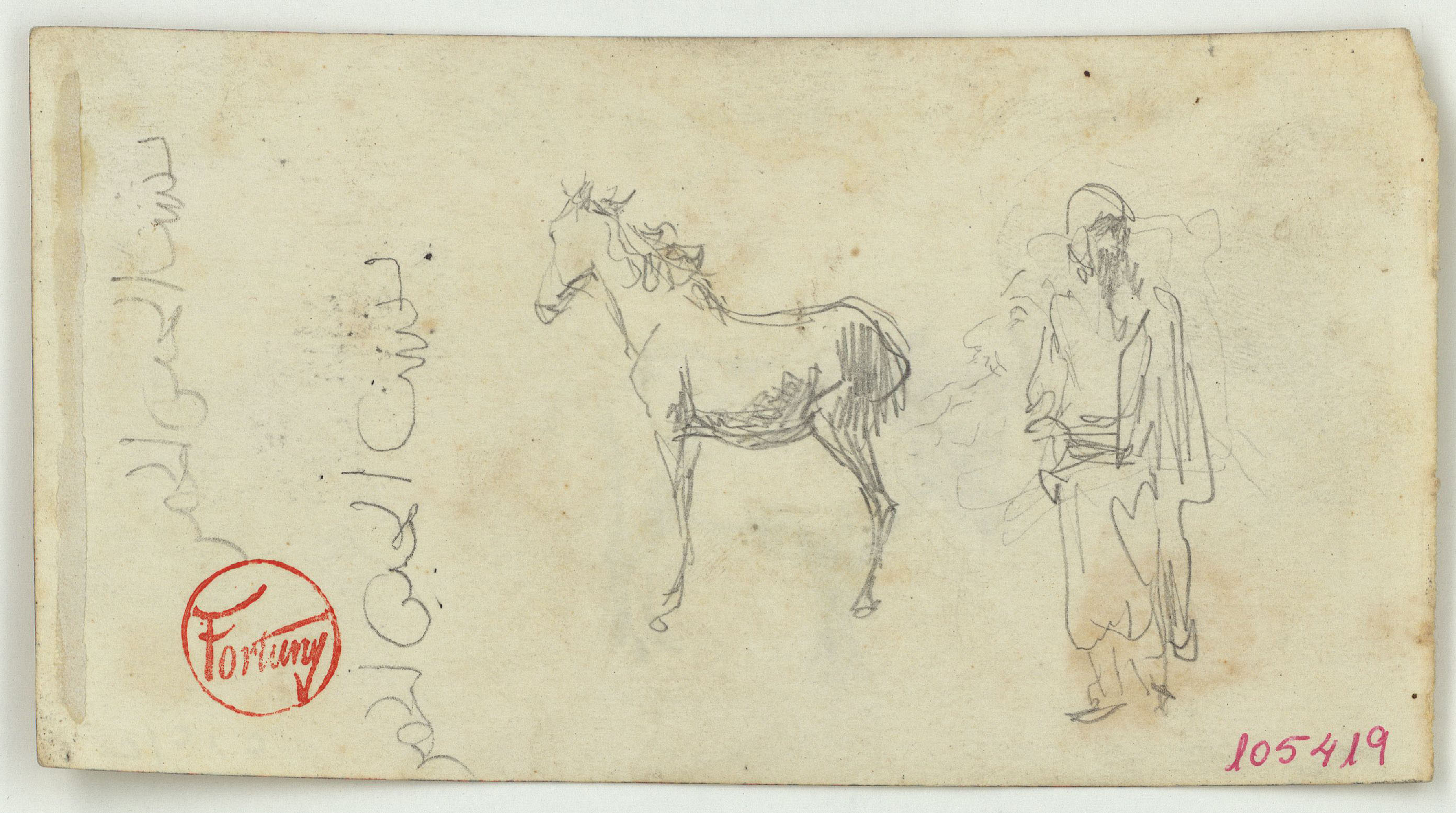image for: Marià Fortuny - Inscripció àrab, cavall i marroquí (anvers) / Toro i paisatge marroquí (revers) - Cap a 1860-1862