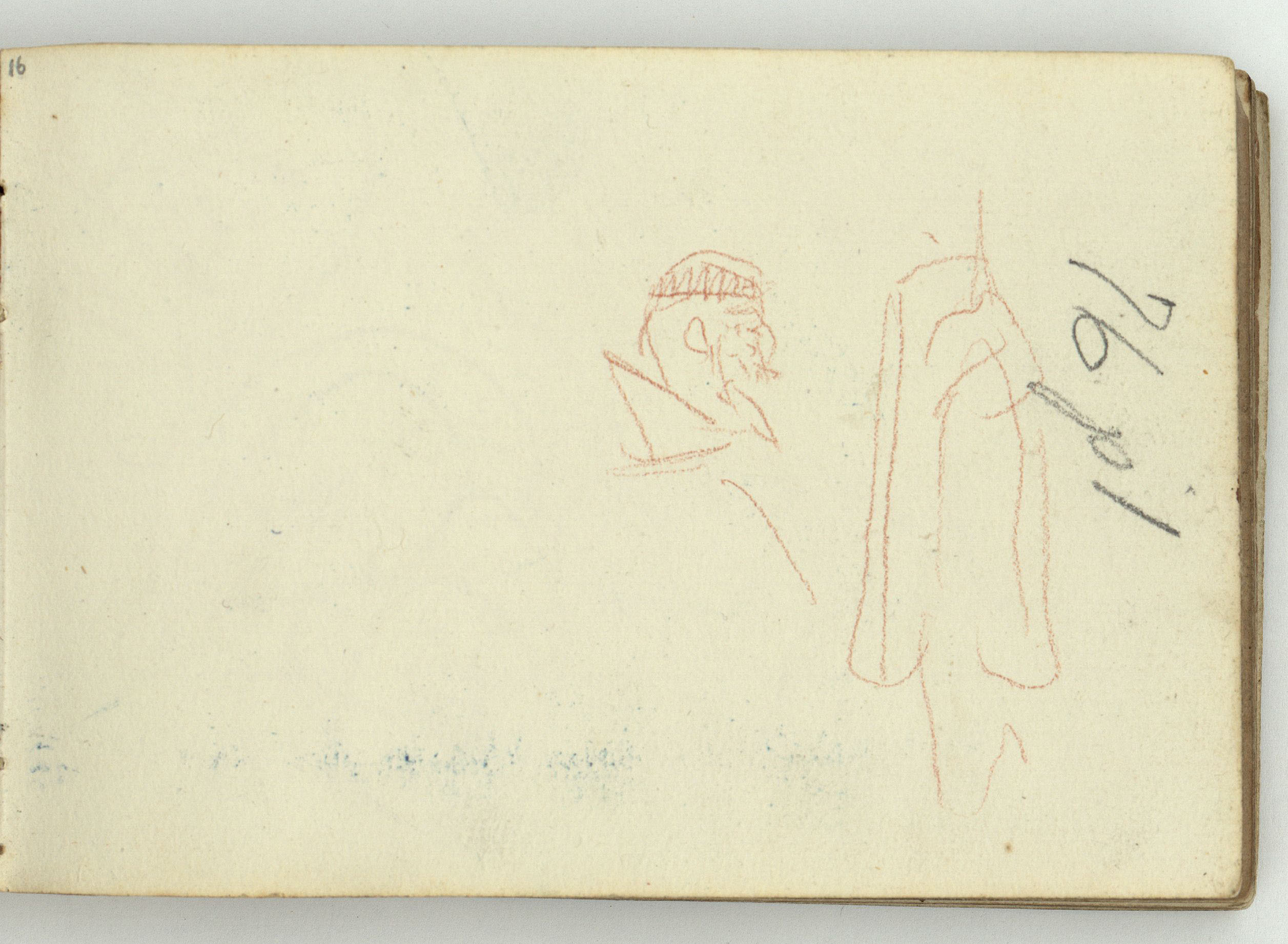 image for: Marià Fortuny - Caricatures (anvers) / Cap masculí i croquis inconcret (revers) - Cap a 1866-1872 [1]
