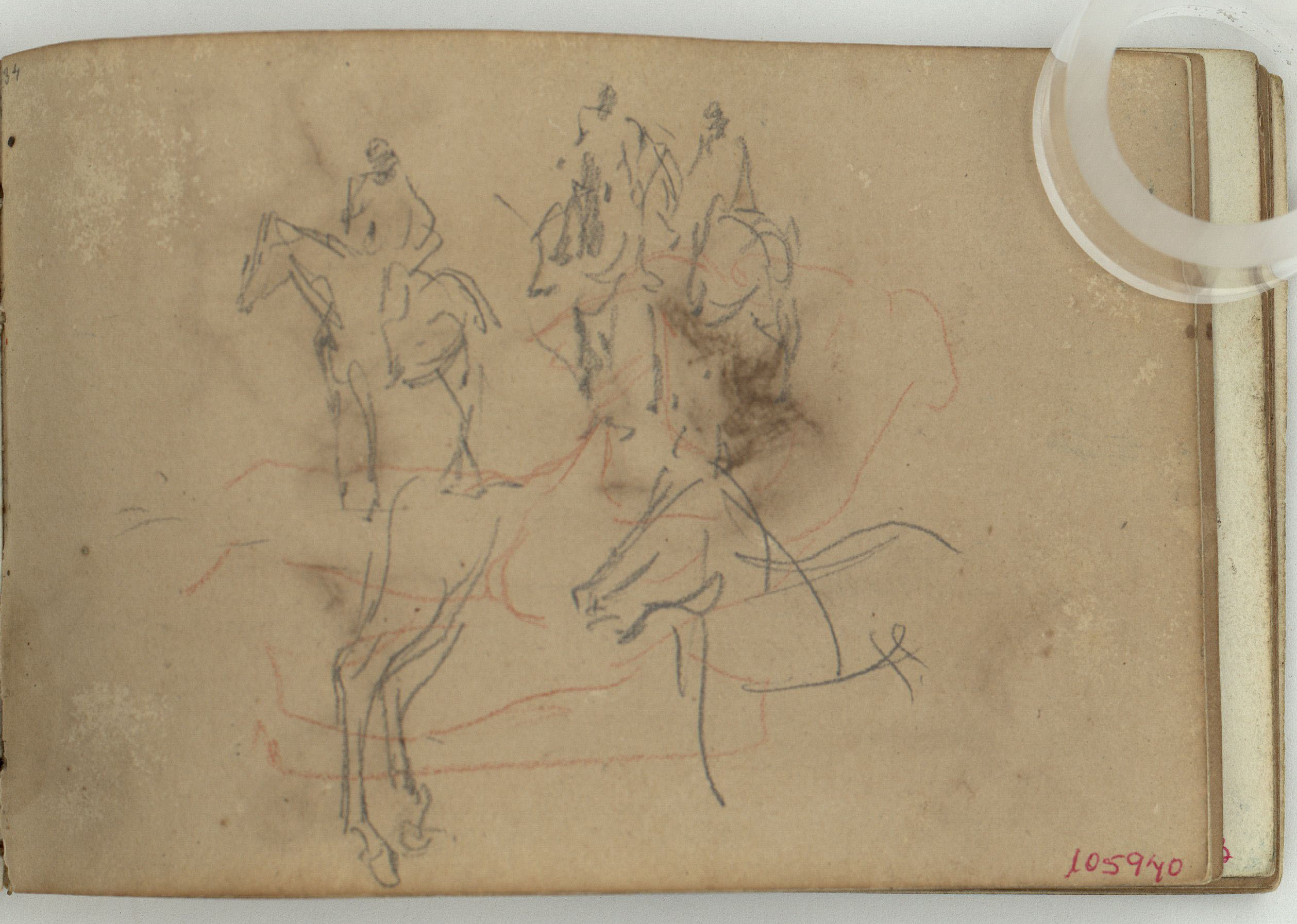 image for: Marià Fortuny - Genets i cavalls (anvers) / Pedestal d&#039;estil renaixentista i figures masculines (revers) - Cap a 1863-1866
