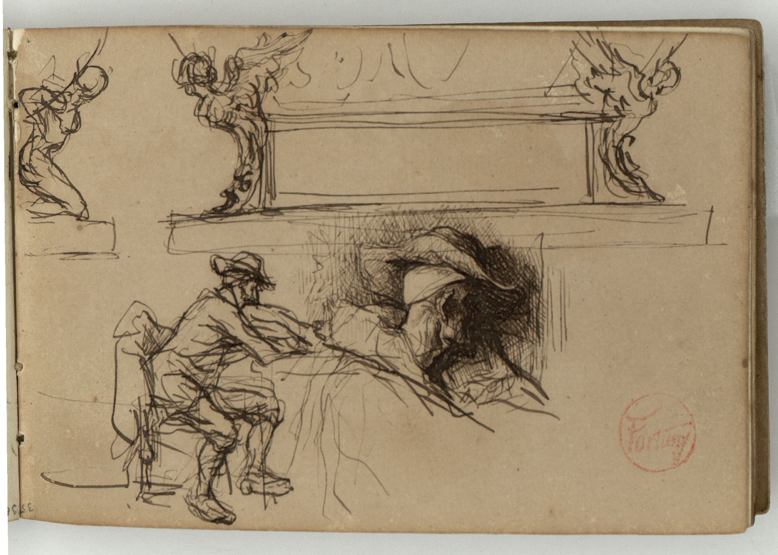 image for: Marià Fortuny - Genets i cavalls (anvers) / Pedestal d&#039;estil renaixentista i figures masculines (revers) - Cap a 1863-1866 [1]