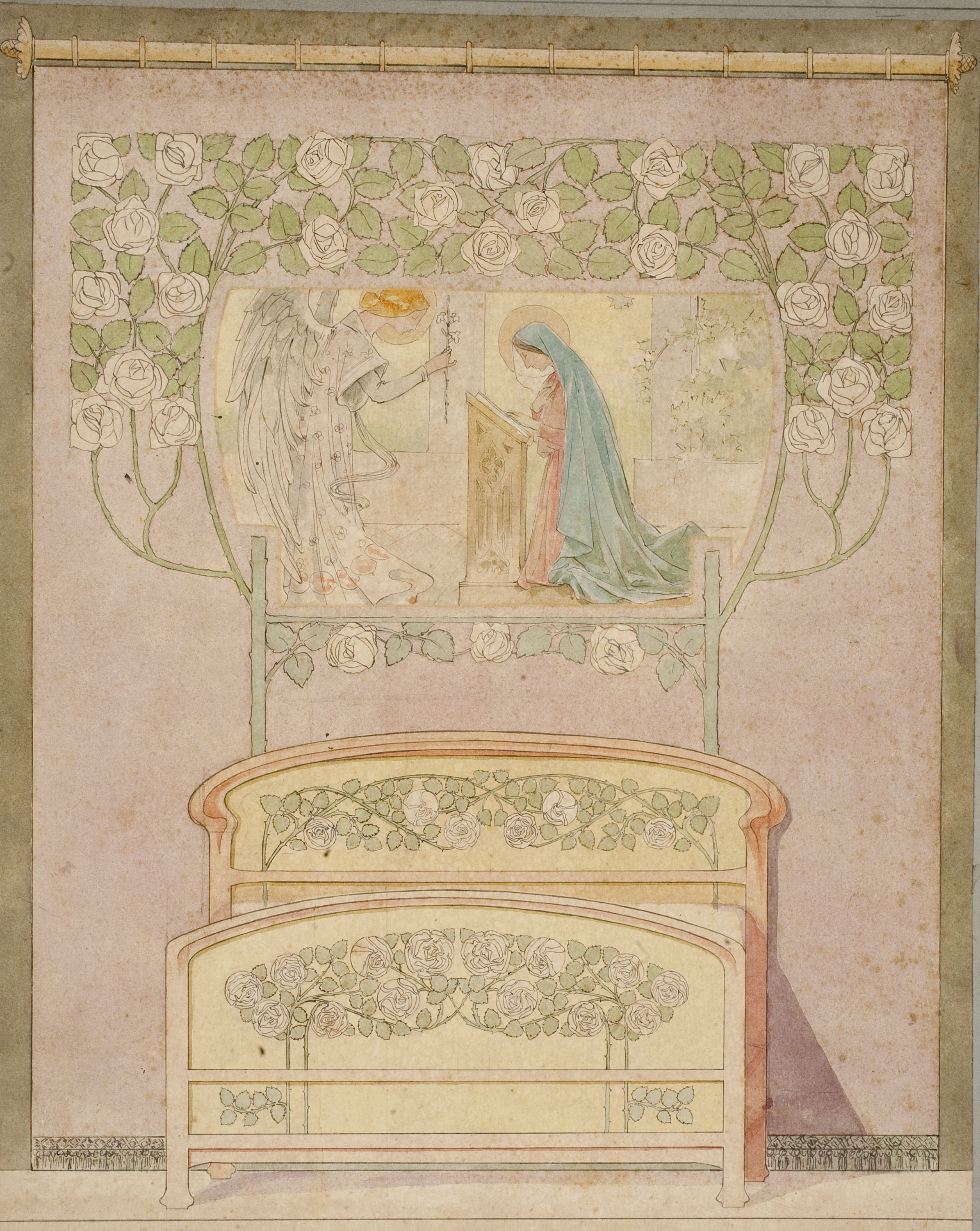 image for: Gaspar Homar - Llit i cortinatge amb una Anunciació - Cap a 1900-1905