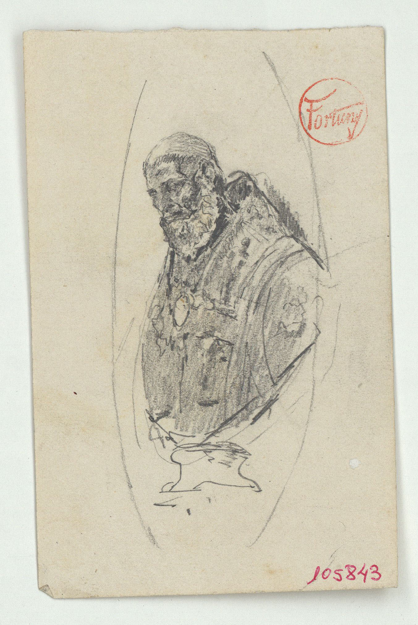 image for: Marià Fortuny - Bust escultòric d&#039;un papa (anvers) / Croquis de figura femenina (revers) - Cap a 1863-1867