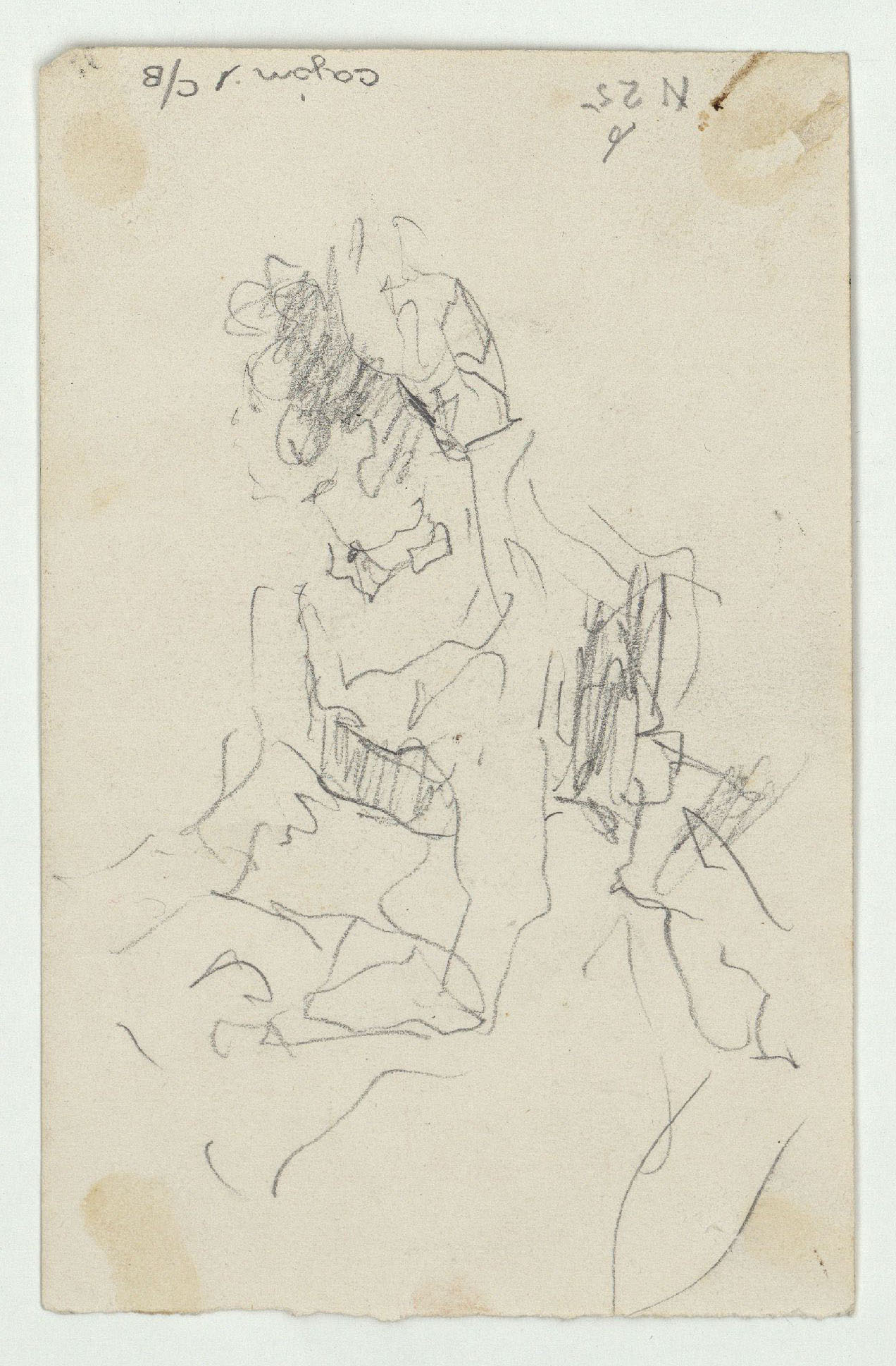 image for: Marià Fortuny - Bust escultòric d&#039;un papa (anvers) / Croquis de figura femenina (revers) - Cap a 1863-1867 [1]