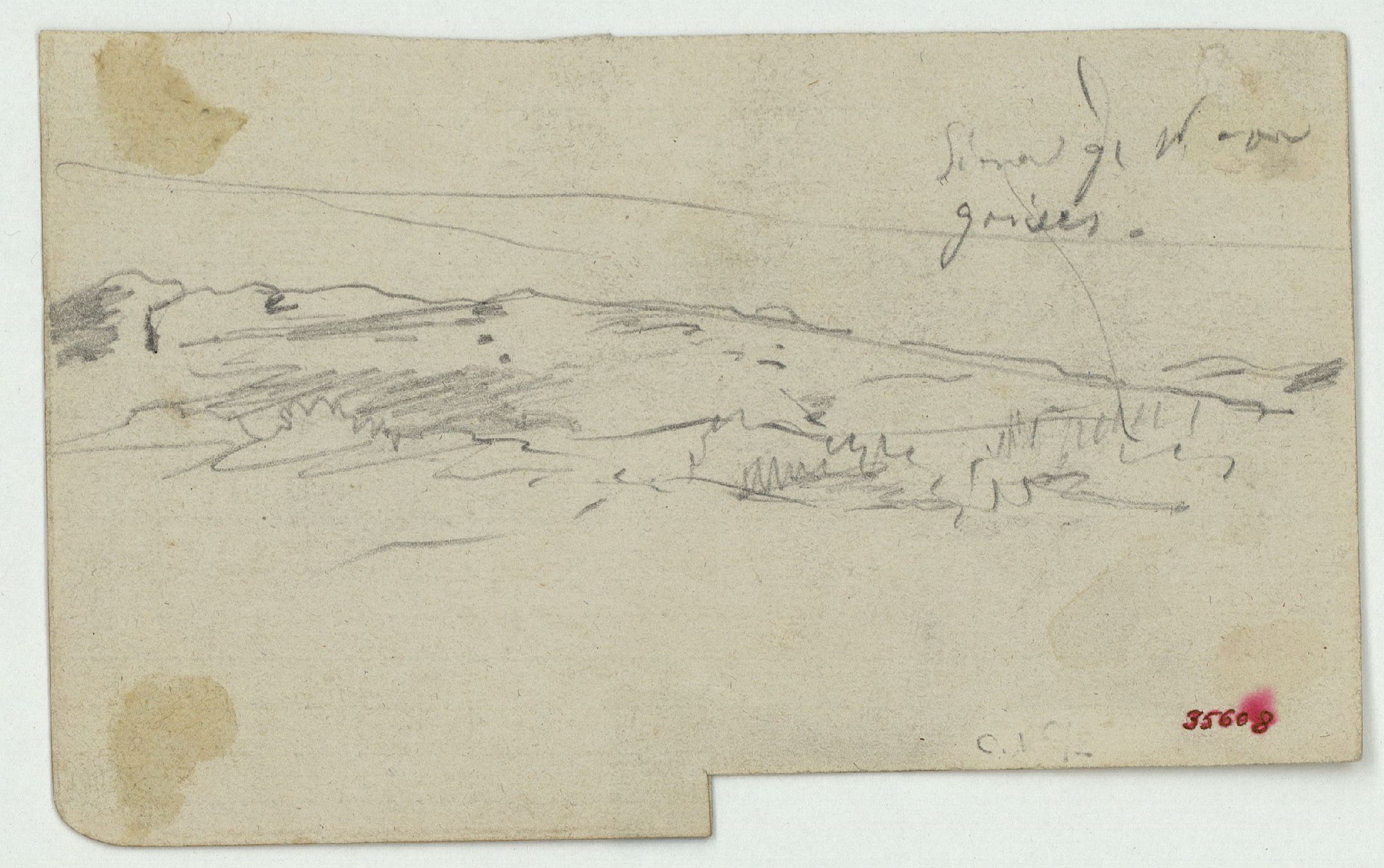 image for: Marià Fortuny - Paisatge (anvers) / Croquis de figura ajaguda (revers) - Cap a 1860-1862
