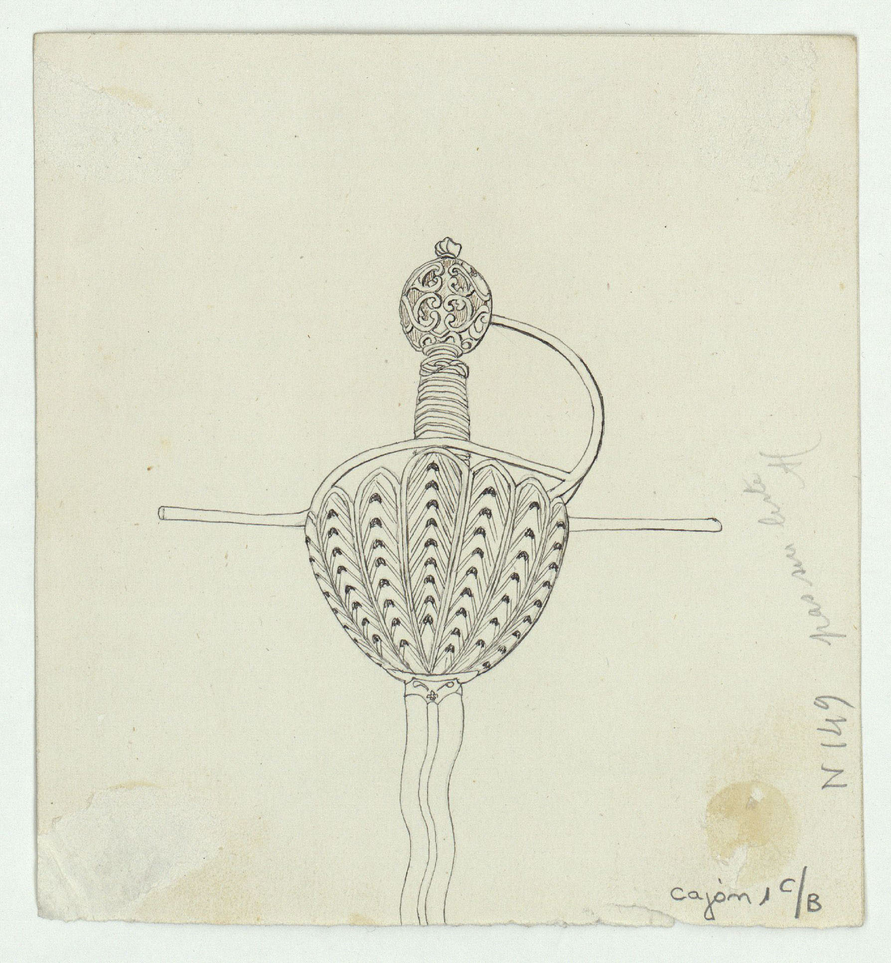 image for: Marià Fortuny - Esbós d&#039;un brollador i testos amb plantes (anvers) / Pom d&#039;espasa (revers) - Cap a 1870-1872 [1]