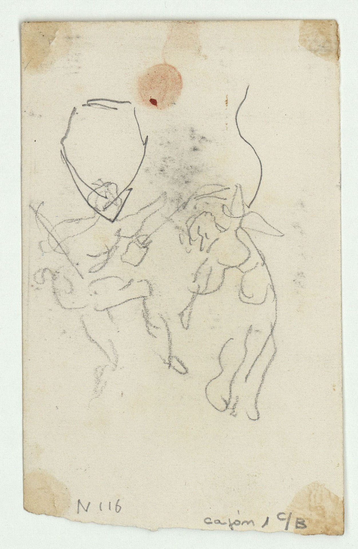 image for: Marià Fortuny - Bust escultòric d&#039;un papa (anvers) / Croquis de figures (revers) - Cap a 1863-1867 [1]