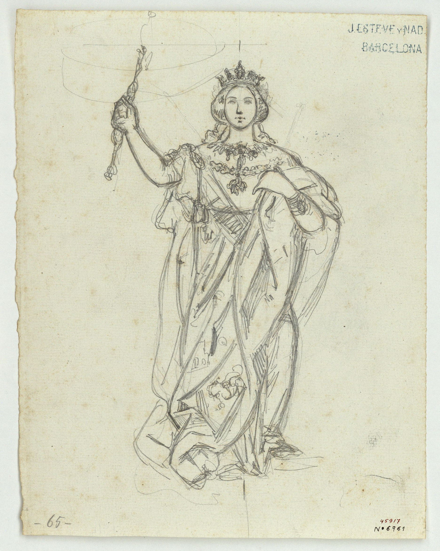 image for: Marià Fortuny - Isabel II (anvers) / Croquis inconcret (revers) - Cap a 1856-1858