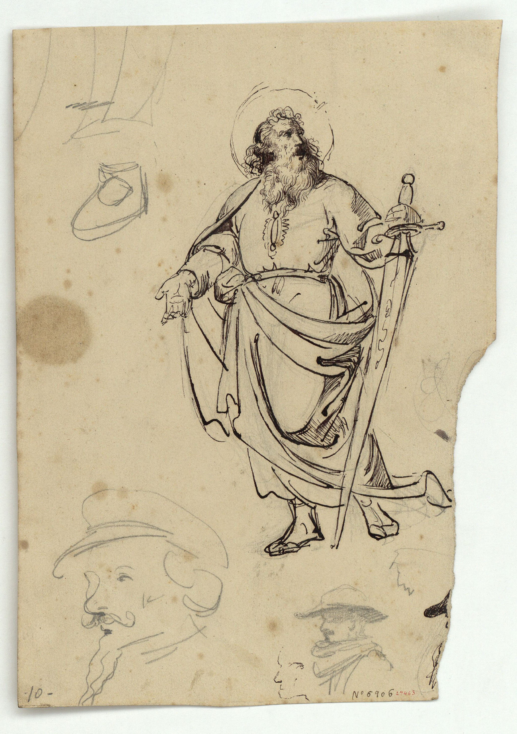 image for: Marià Fortuny - Sant Pau i altres figures (anvers) / Esbós de figures (revers) - Cap a 1856-1858