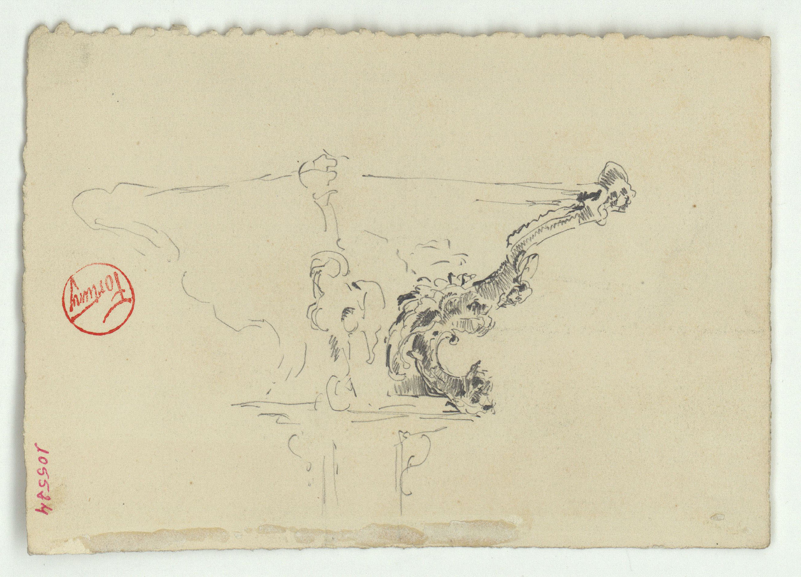 image for: Marià Fortuny - Capitell d'estil clàssic (anvers) / Estudi per a l'aquarel·la «Carrer de Tànger» [?] (revers) - Cap a 1867-1872