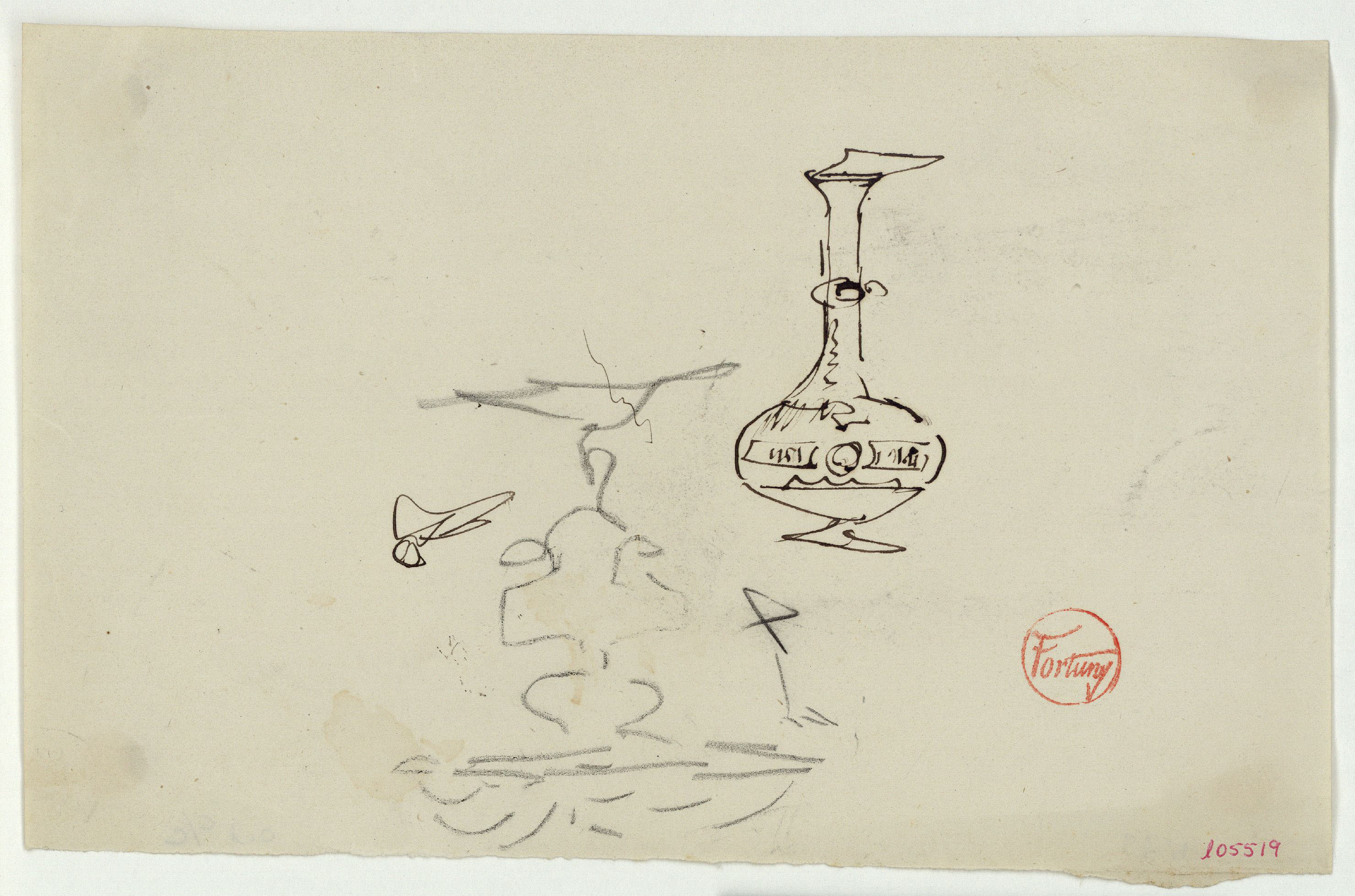 image for: Marià Fortuny - Esbós de sotacopa i ampolla - Cap a 1867-1872