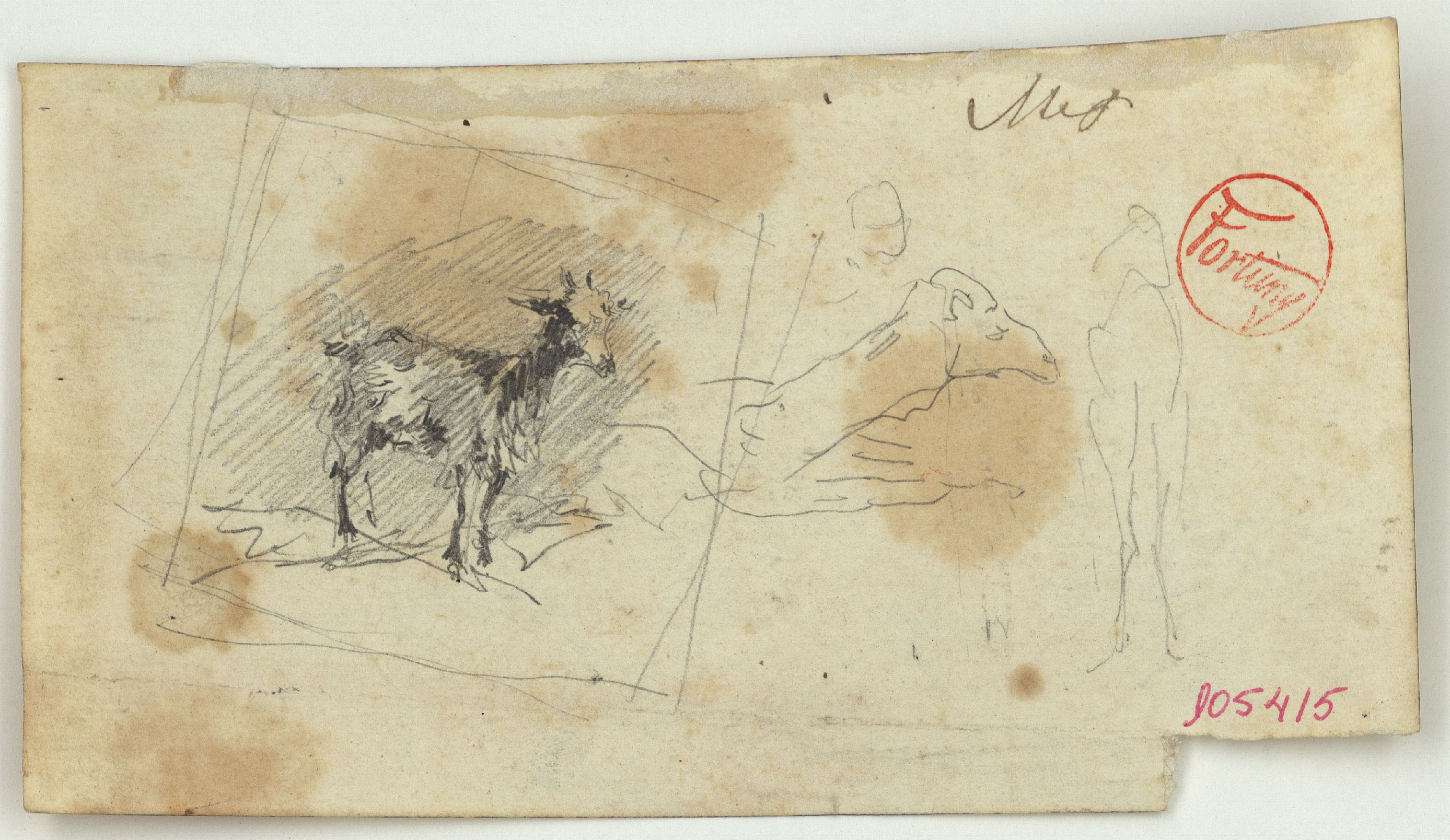 image for: Marià Fortuny - Cabra i camells (anvers) / Marroquins (revers) - Cap a 1860-1862