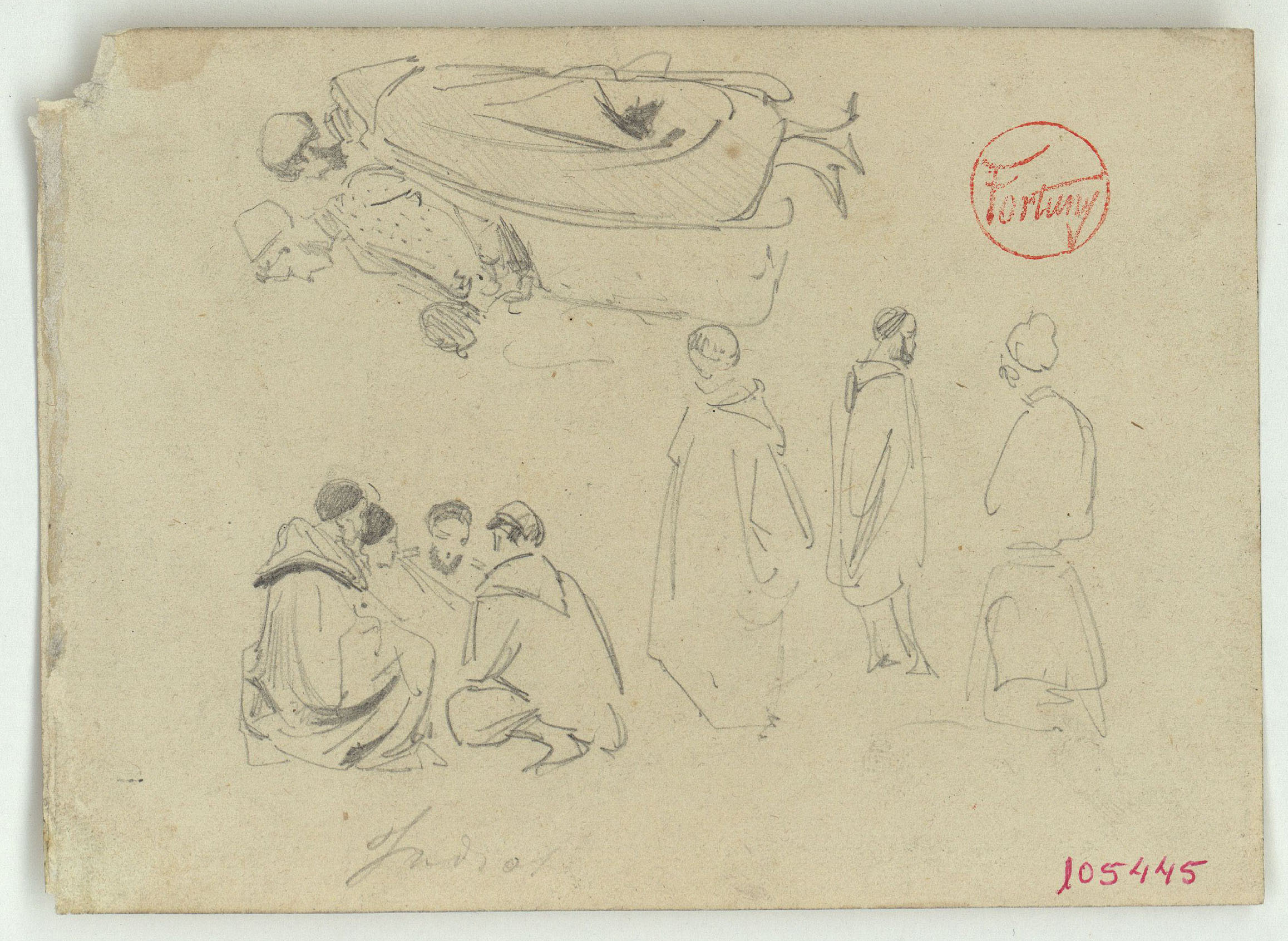 image for: Marià Fortuny - Jueus (anvers) / Caps i figura de marroquins (revers) - Cap a 1860-1862