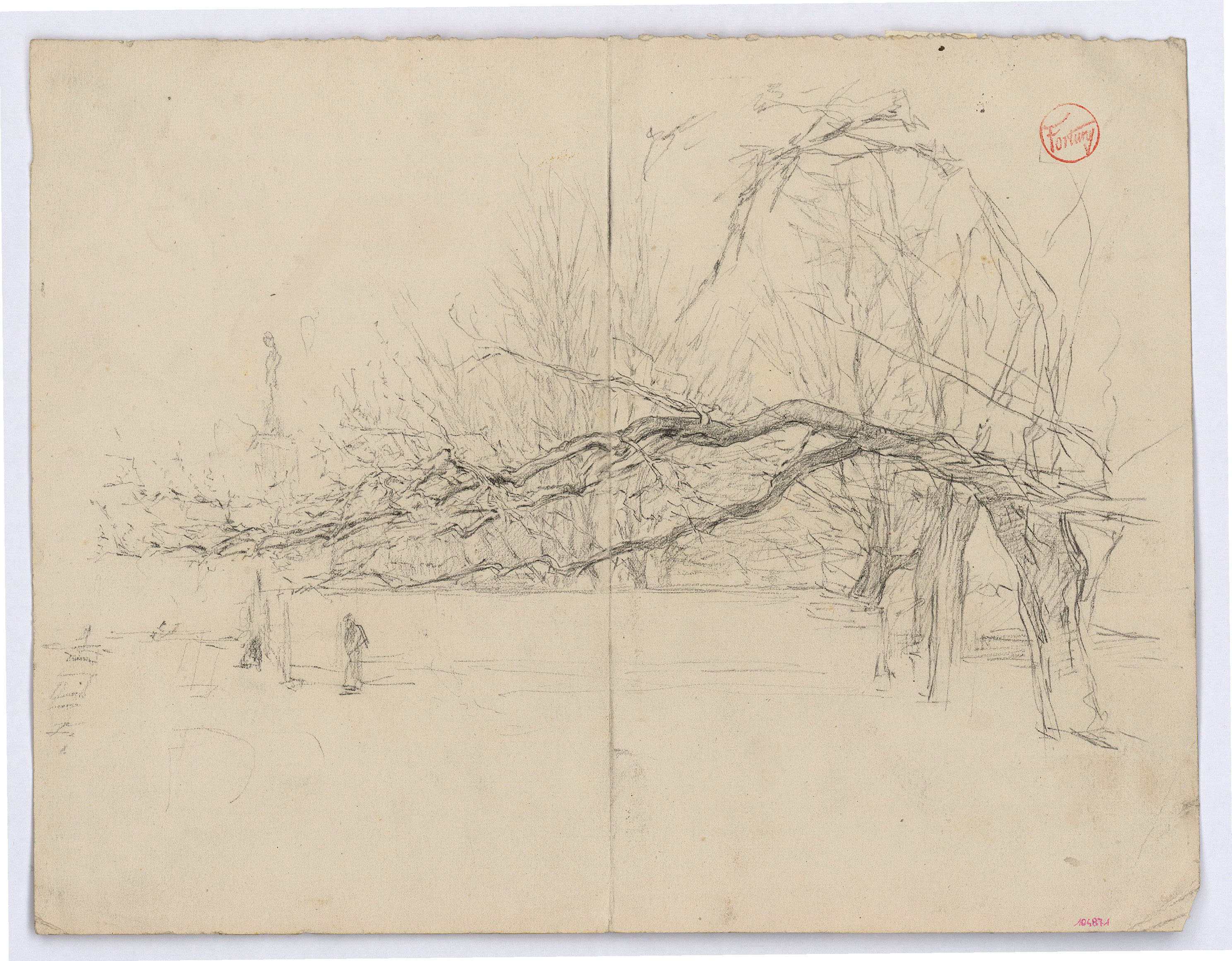 image for: Marià Fortuny - Estudi per a l&#039;aquarel·la «Mascarada» (anvers) / Paisatge (revers) - Cap a 1868-1870