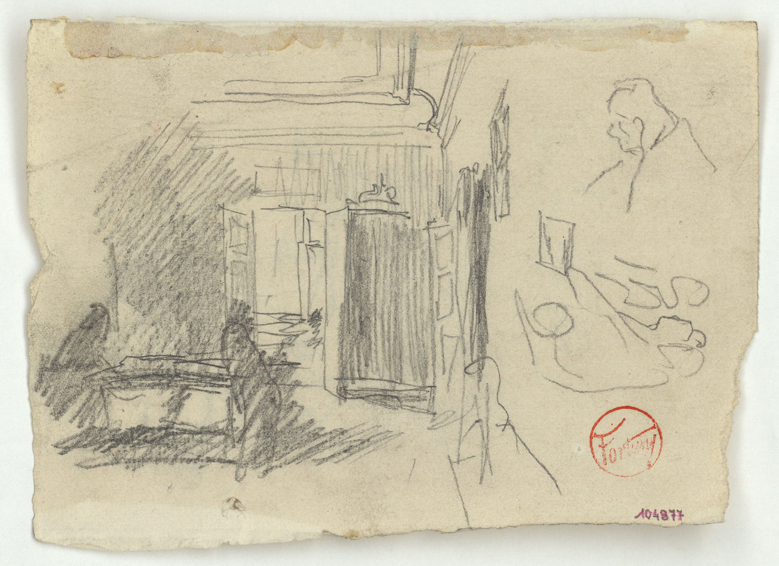 image for: Marià Fortuny - Estudi per al quadre «La vicaria» (anvers) / Croquis de figures (revers) - Cap a 1868-1870
