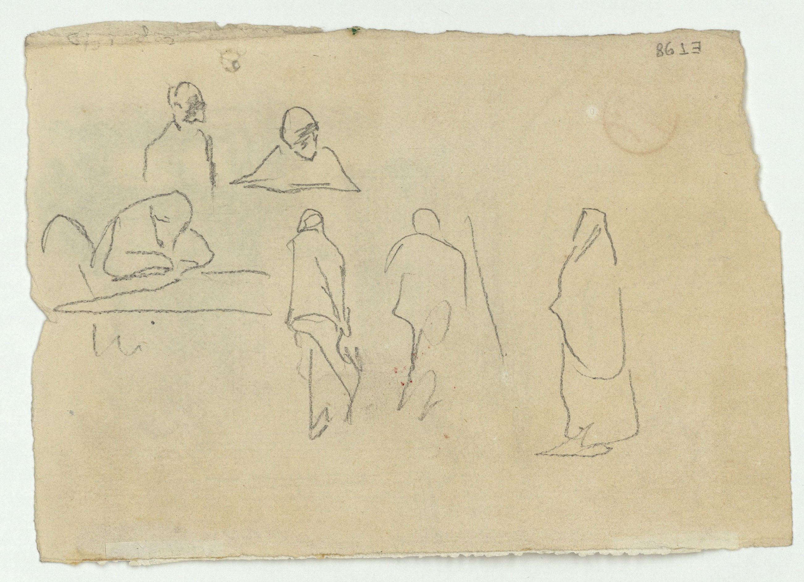 image for: Marià Fortuny - Estudi per al quadre «La vicaria» (anvers) / Croquis de figures (revers) - Cap a 1868-1870 [1]