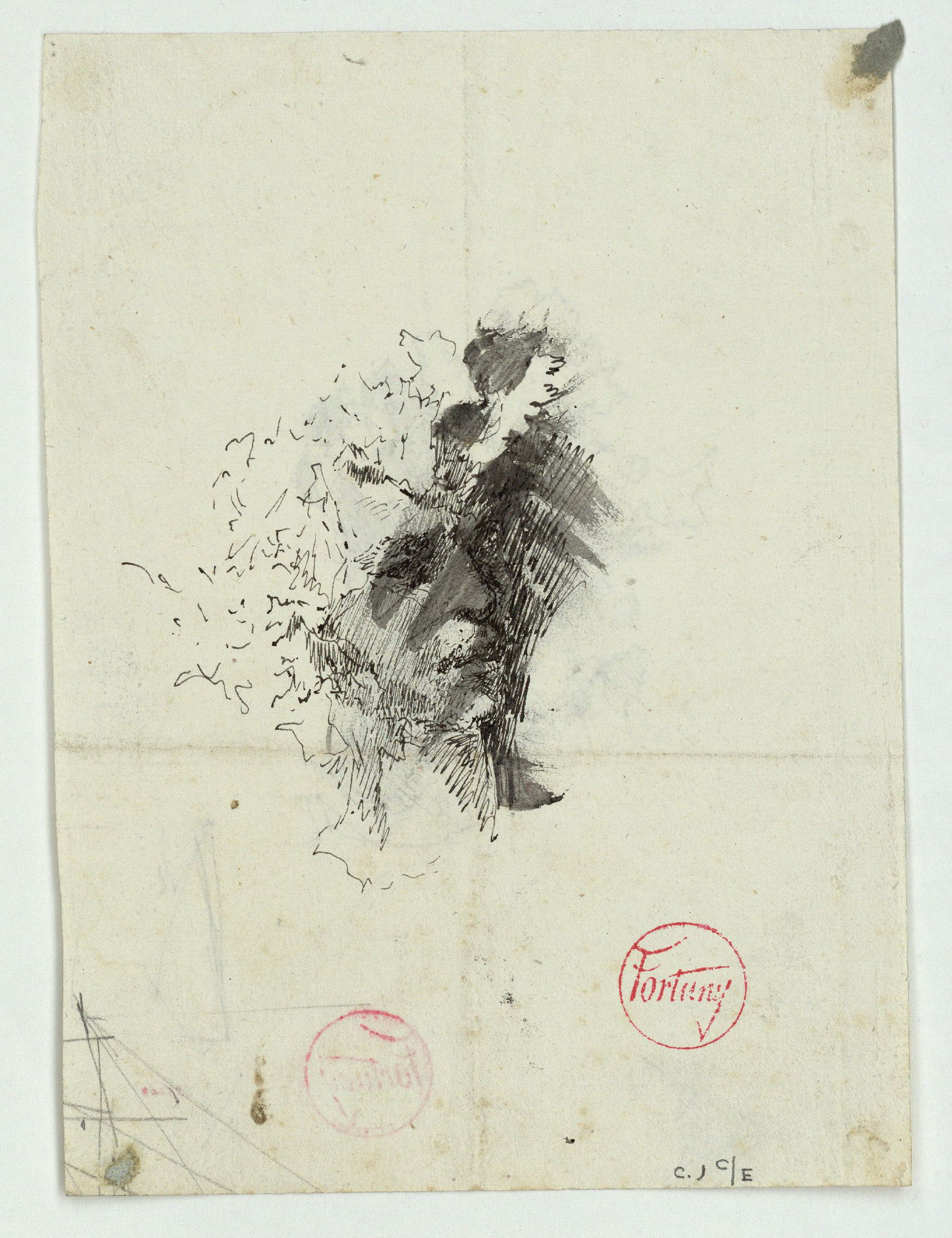 image for: Marià Fortuny - Cap masculí coronat de pàmpols (anvers) / Cap masculí coronat de pàmpols (revers) - Cap a 1870-1872 [1]