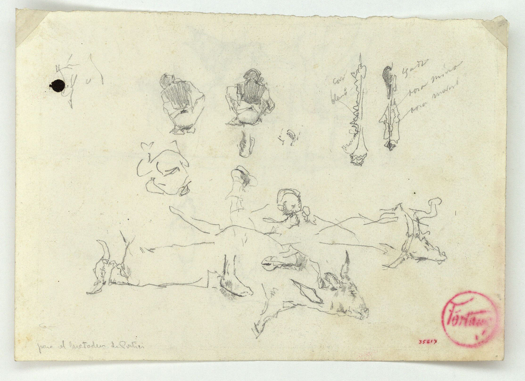 image for: Marià Fortuny - Estudi per al quadre «L&#039;escorxador de Portici» (anvers) / Estudi per al quadre «L&#039;escorxador de Portici» (revers) - Cap a 1874