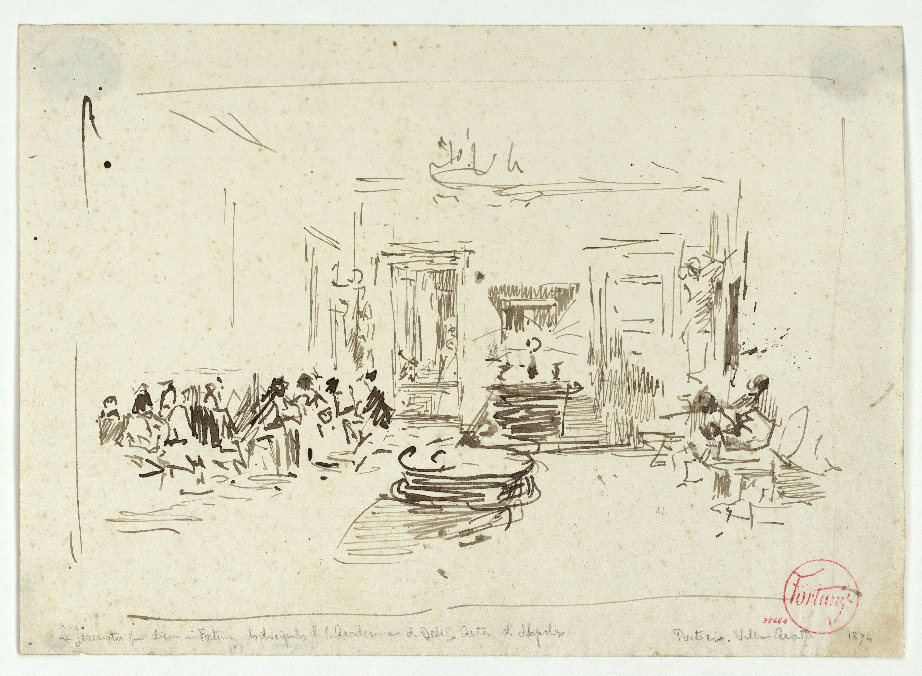 image for: Marià Fortuny - Esbós de la serenata que els deixebles de l&#039;Acadèmia de Nàpols van donar a Fortuny a vil·la Arata - Cap a 1874
