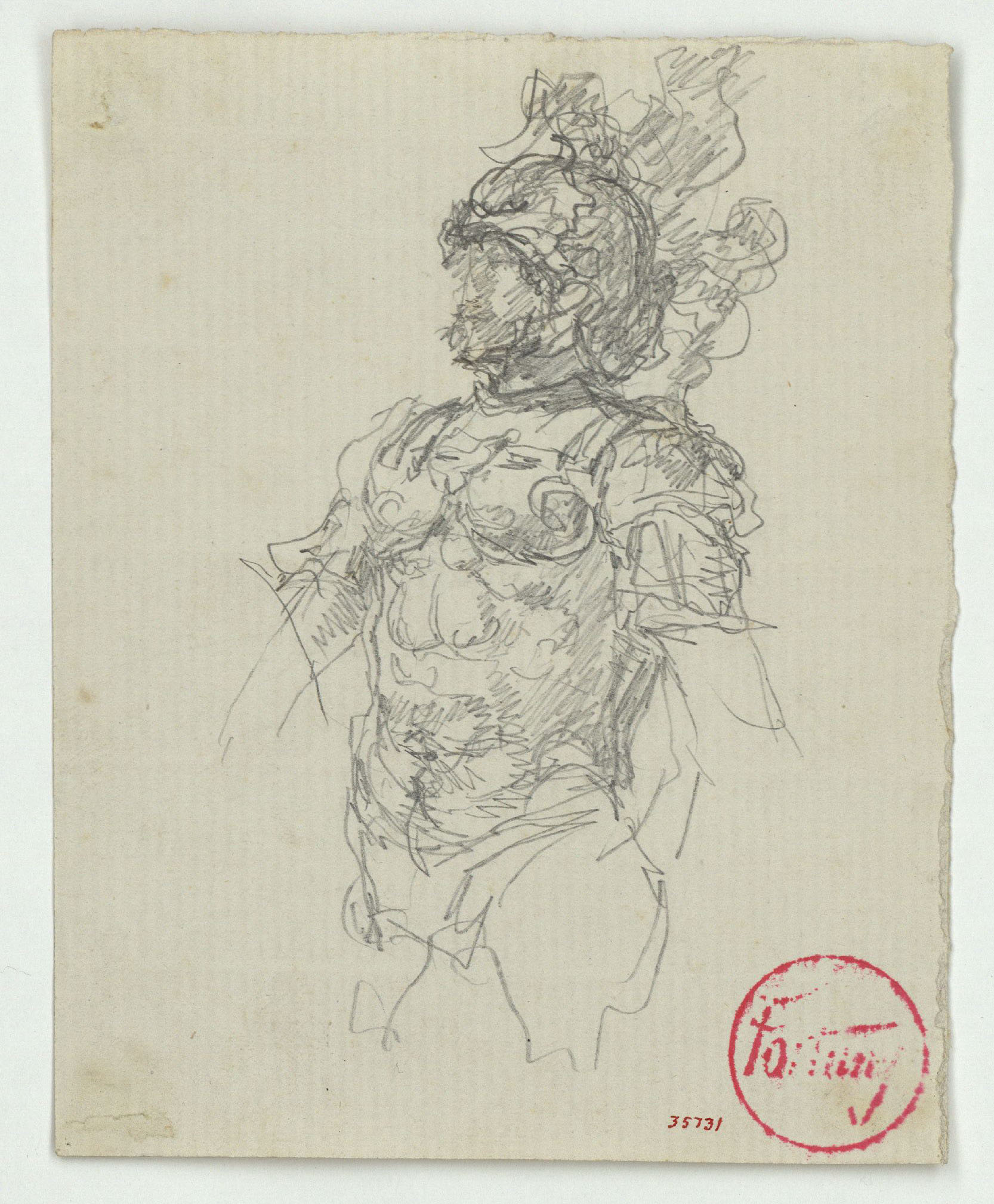 image for: Marià Fortuny - Guerrer amb cuirassa i casc d&#039;època renaixentista (anvers) / Cap de guerrer amb casc (revers) - Cap a 1867-1872