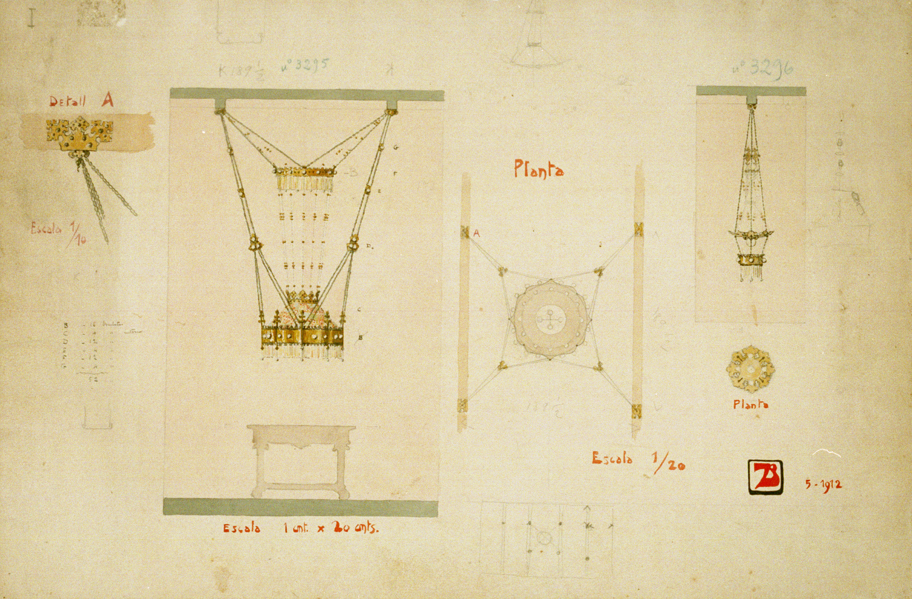 image for: Joan Busquets - Llums, vista frontal i de secció - 1912