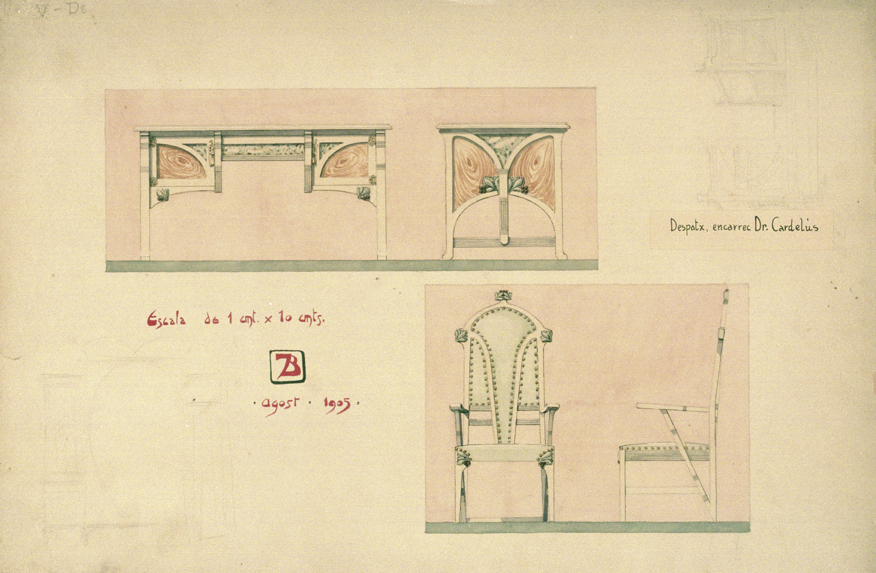 image for: Joan Busquets - Taula i cadira, vista frontal i de perfil - 1905