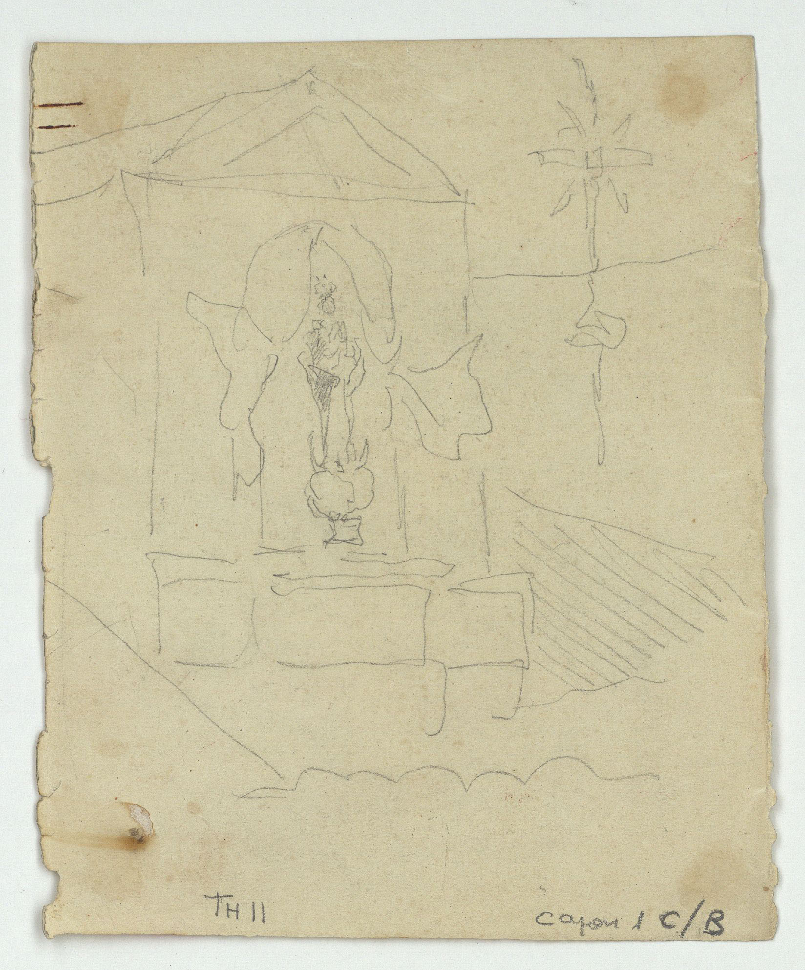 image for: Marià Fortuny - Parella asseguda i figures en una llotja (anvers) / Esbós d&#039;altar (revers) - Cap a 1863-1867 [1]