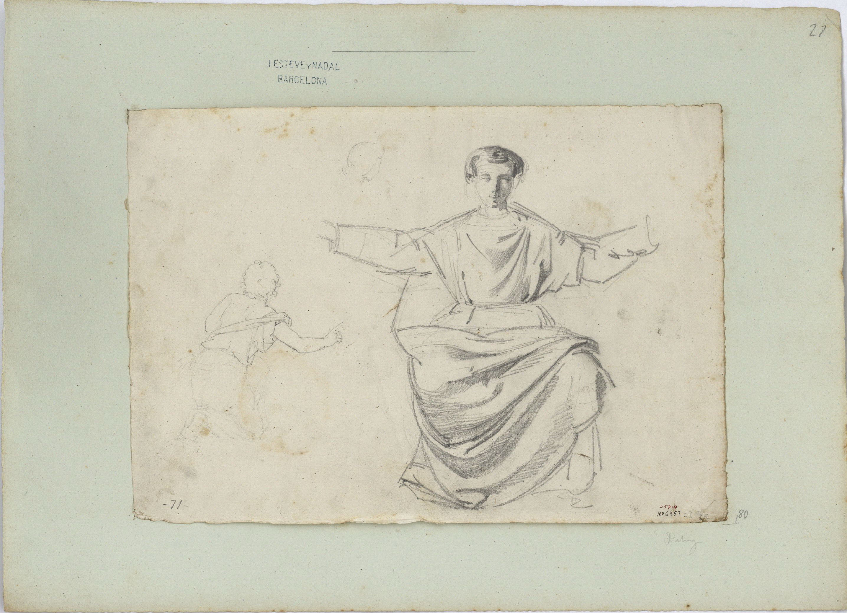image for: Marià Fortuny - Esbós i estudi acadèmic de figures masculines - Cap a 1856-1858