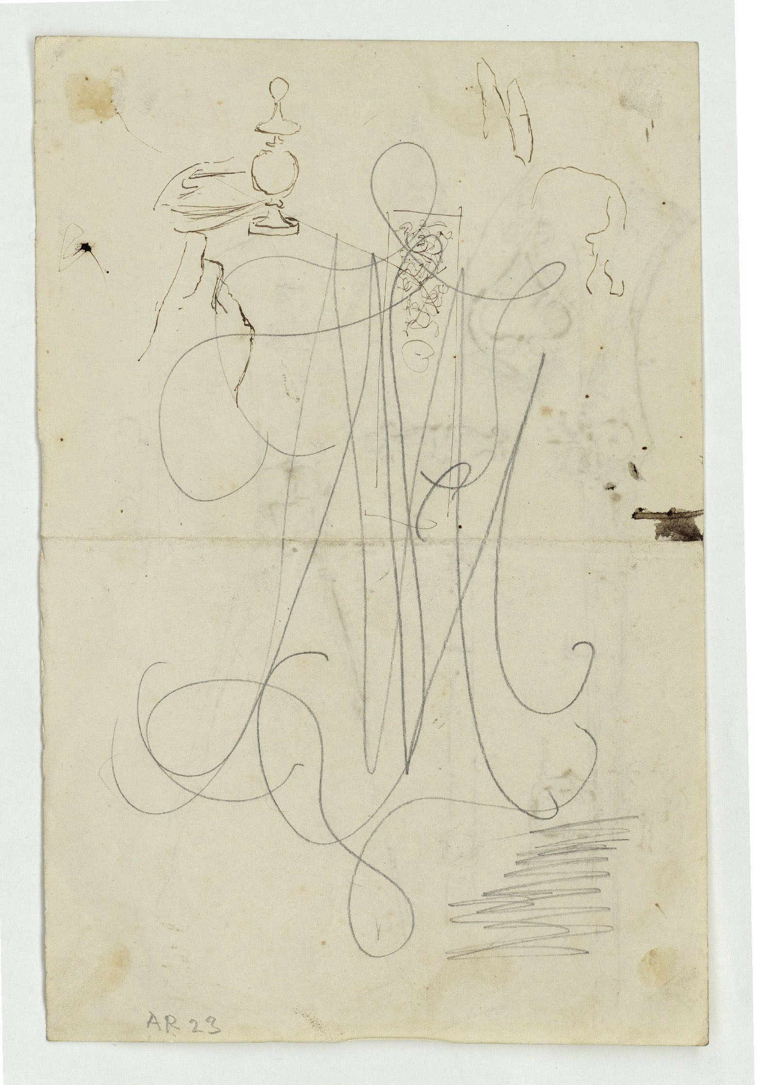 image for: Marià Fortuny - Espingarda i altres objectes (anvers) / Inicials entrellaçades i diversos objectes (revers) - Cap a 1863-1872 [1]