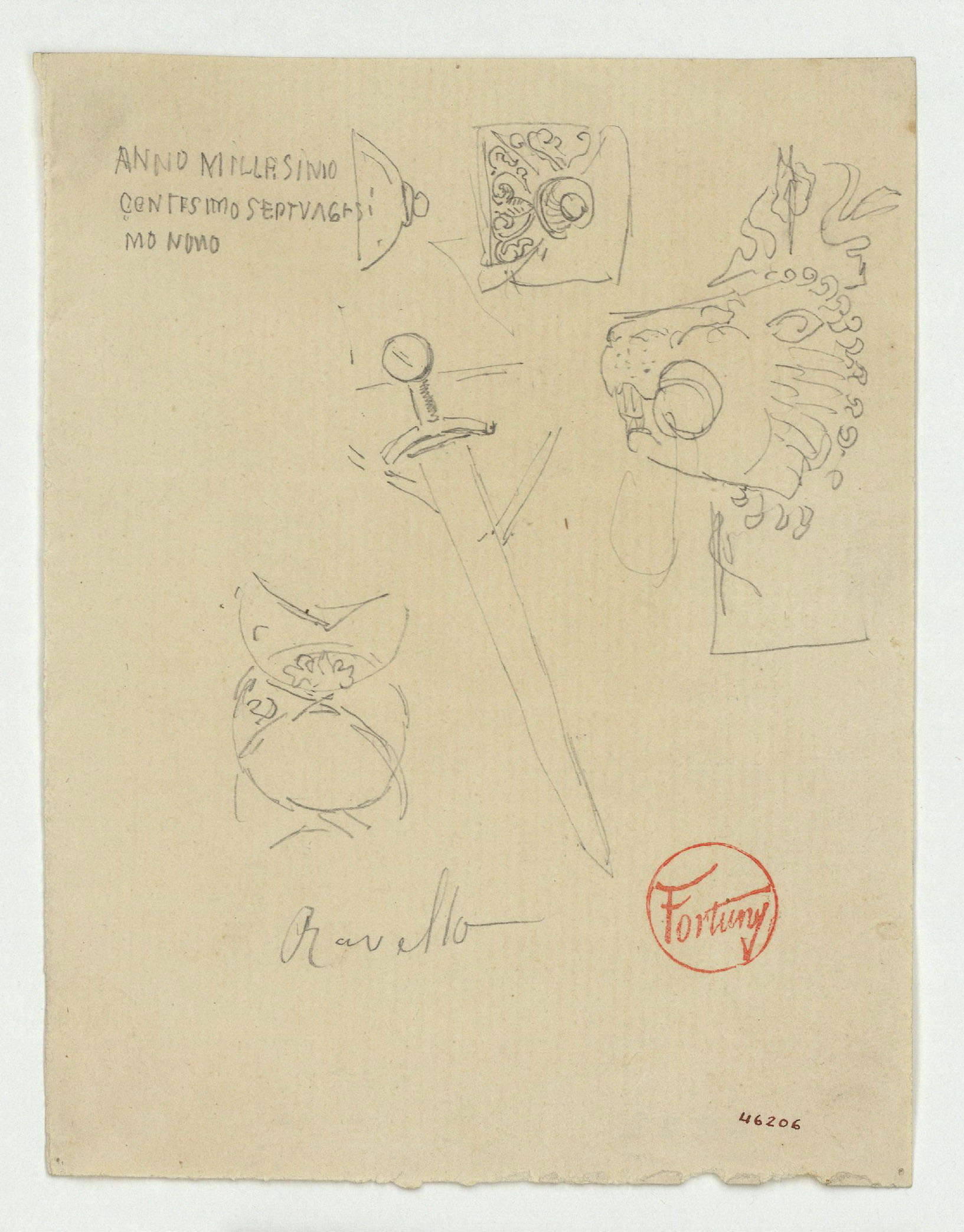 image for: Marià Fortuny - Espasa i motius ornamentals - Cap a 1867-1872