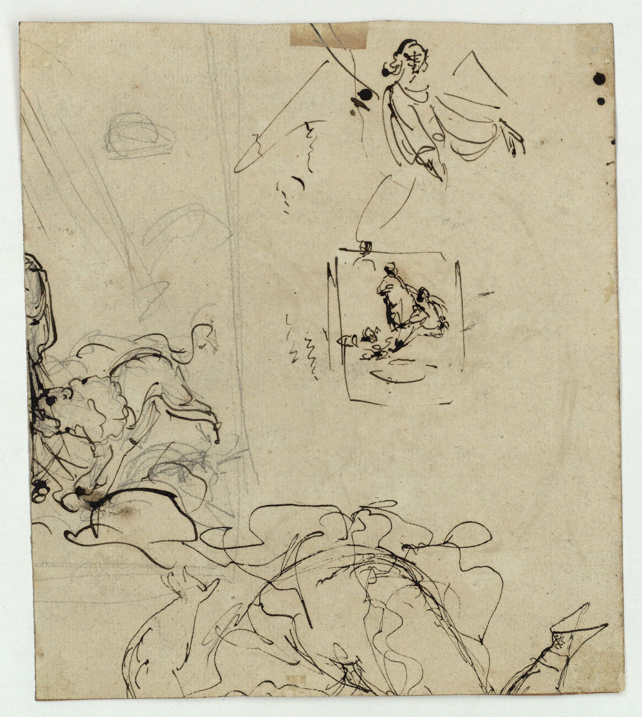 image for: Marià Fortuny - Estudi de composició (anvers) / Croquis de figures (revers) - Cap a 1856-1858 [1]