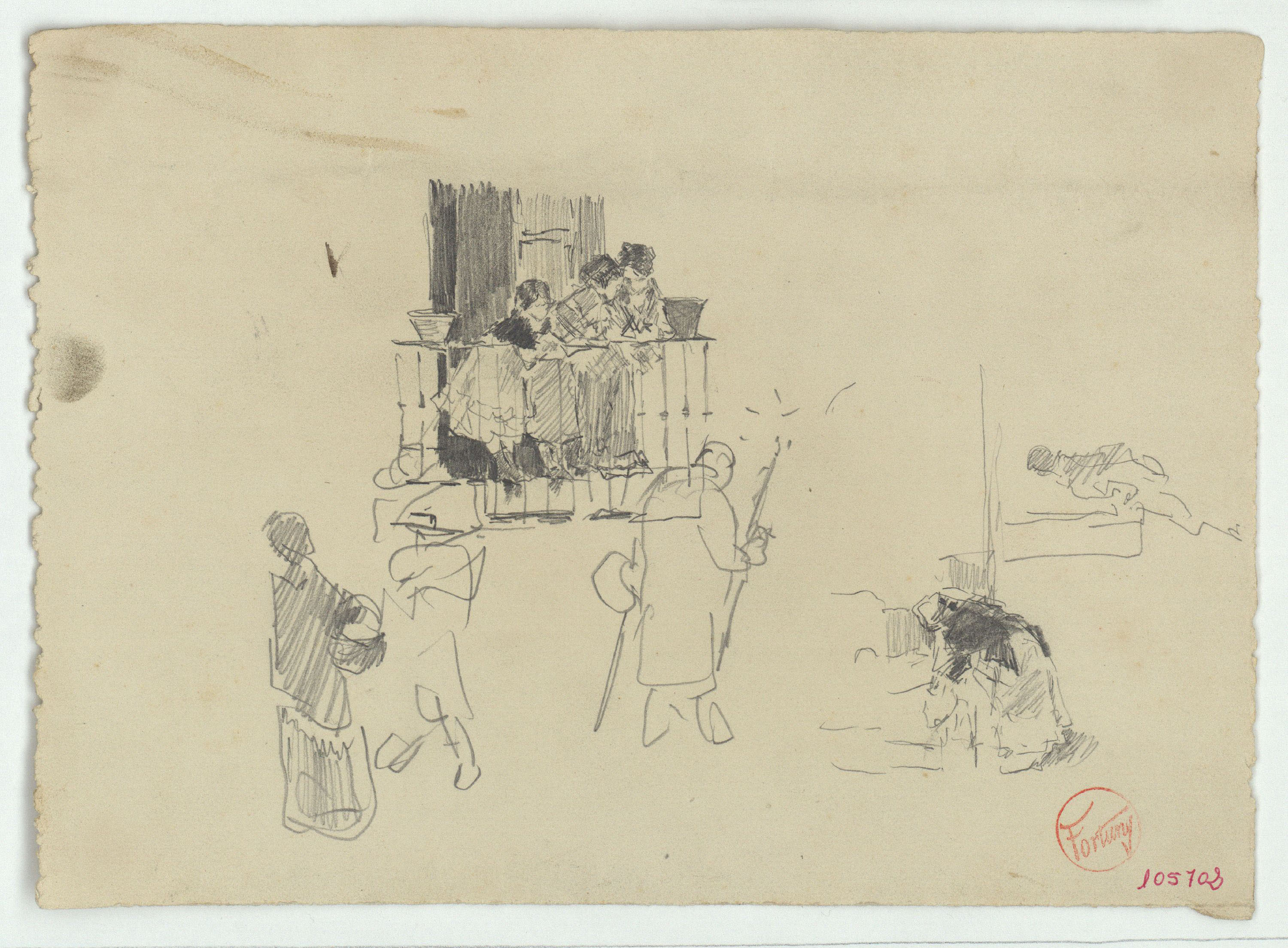 image for: Marià Fortuny - Dones en un balcó i altres croquis - Cap a 1870-1872