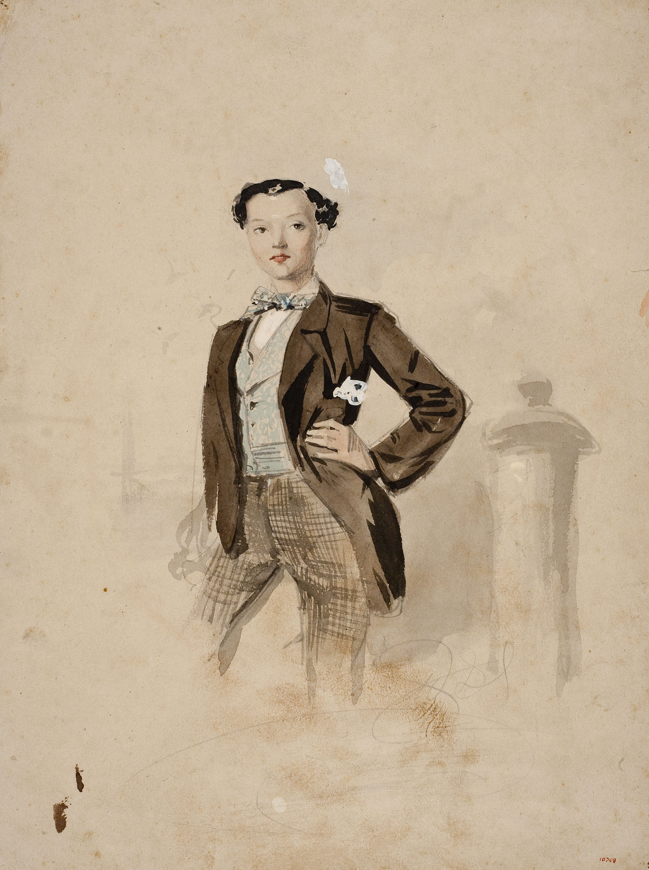 image for: Marià Fortuny - Autoretrat (anvers) / Estudi per a l&#039;aquarel·la «Sant Pau predicant davant l&#039;areòpag» (revers) - Cap a 1855