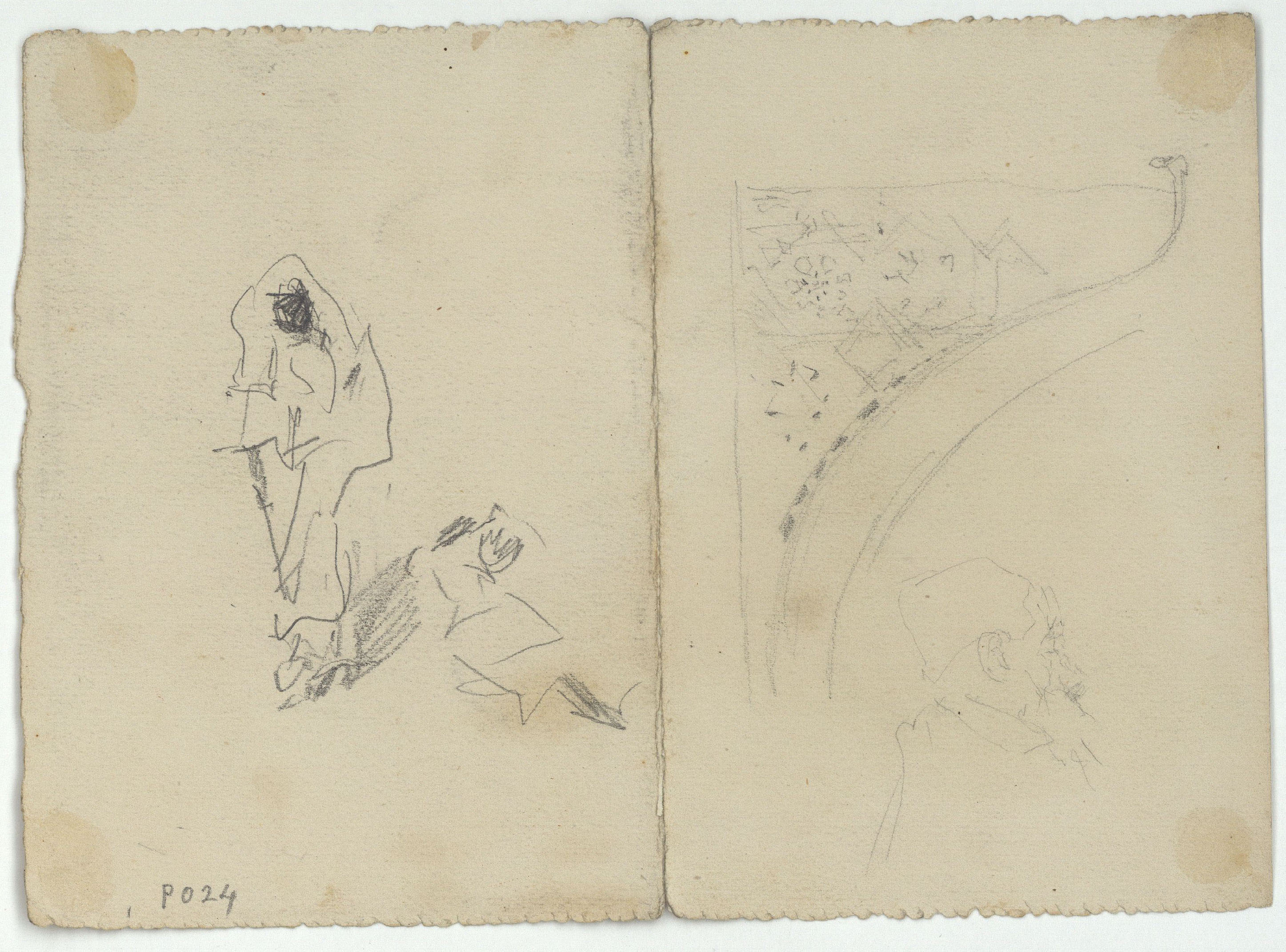 image for: Marià Fortuny - Home jugant a escacs (anvers) / Croquis de figures i motiu arquitectònic (revers) - Cap a 1867-1872 [1]