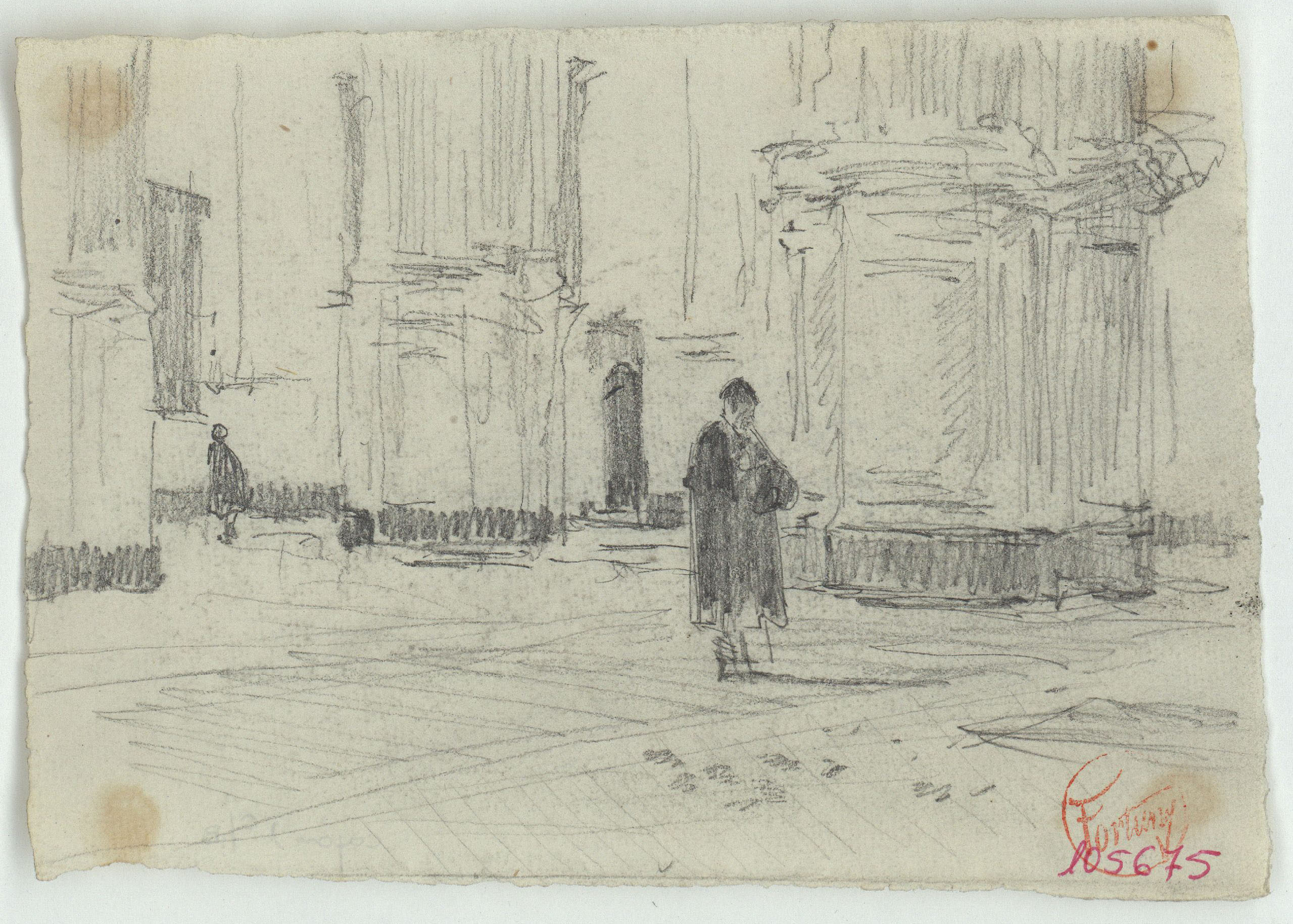 image for: Marià Fortuny - Interior d&#039;una església (anvers) / Animals (revers) - Cap a 1863-1867