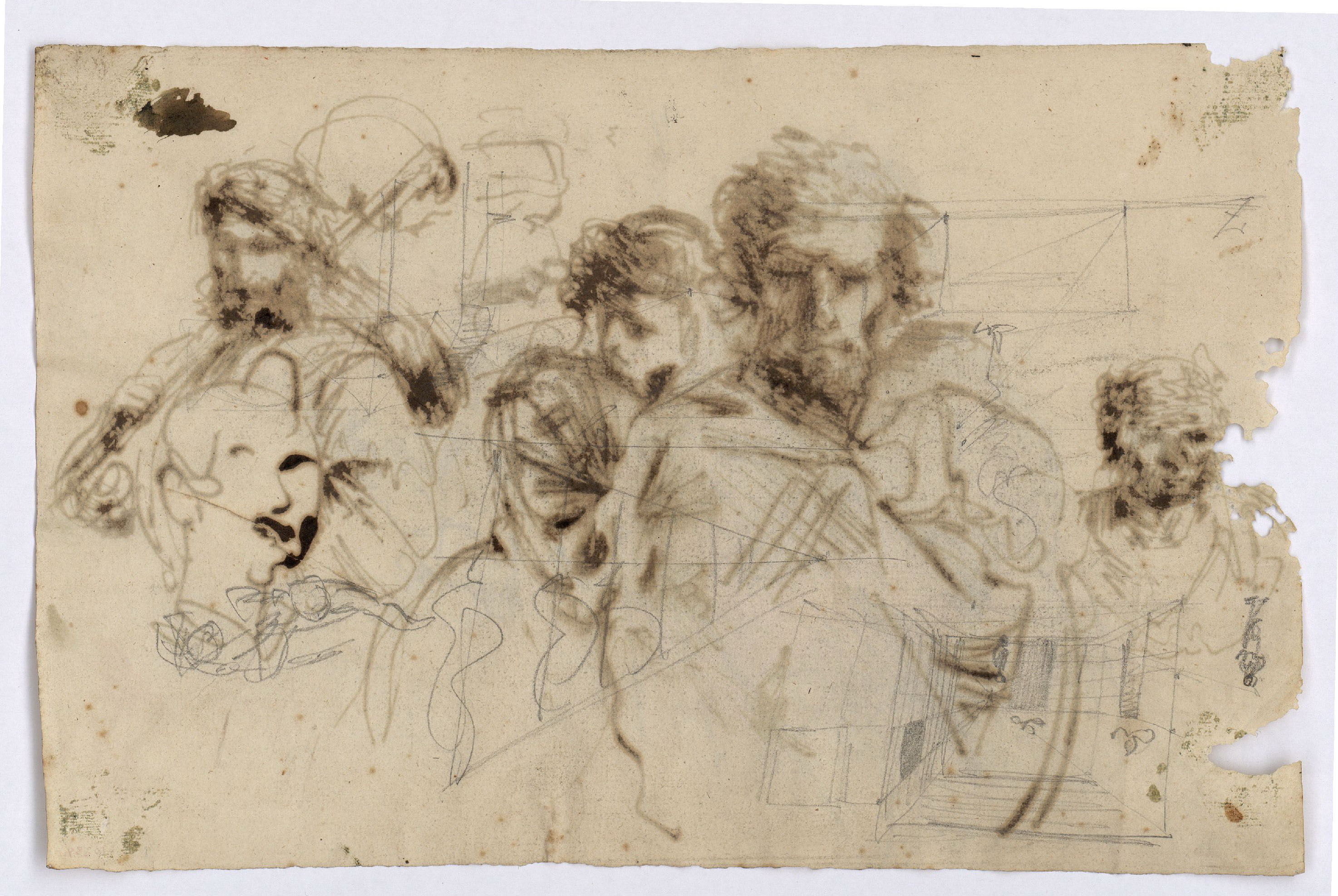image for: Marià Fortuny - Marroquins (anvers) / Croquis inconcret (revers) - Cap a 1860-1862 [1]