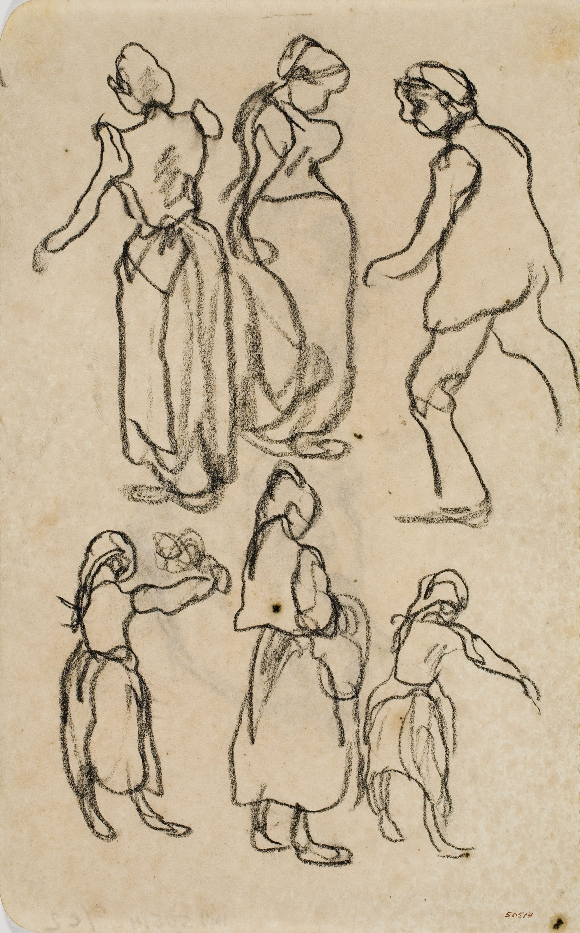 image for: Isidre Nonell - Apunt de figures (anvers) / Estudi de dos caps de perfil (revers) - Cap a 1911