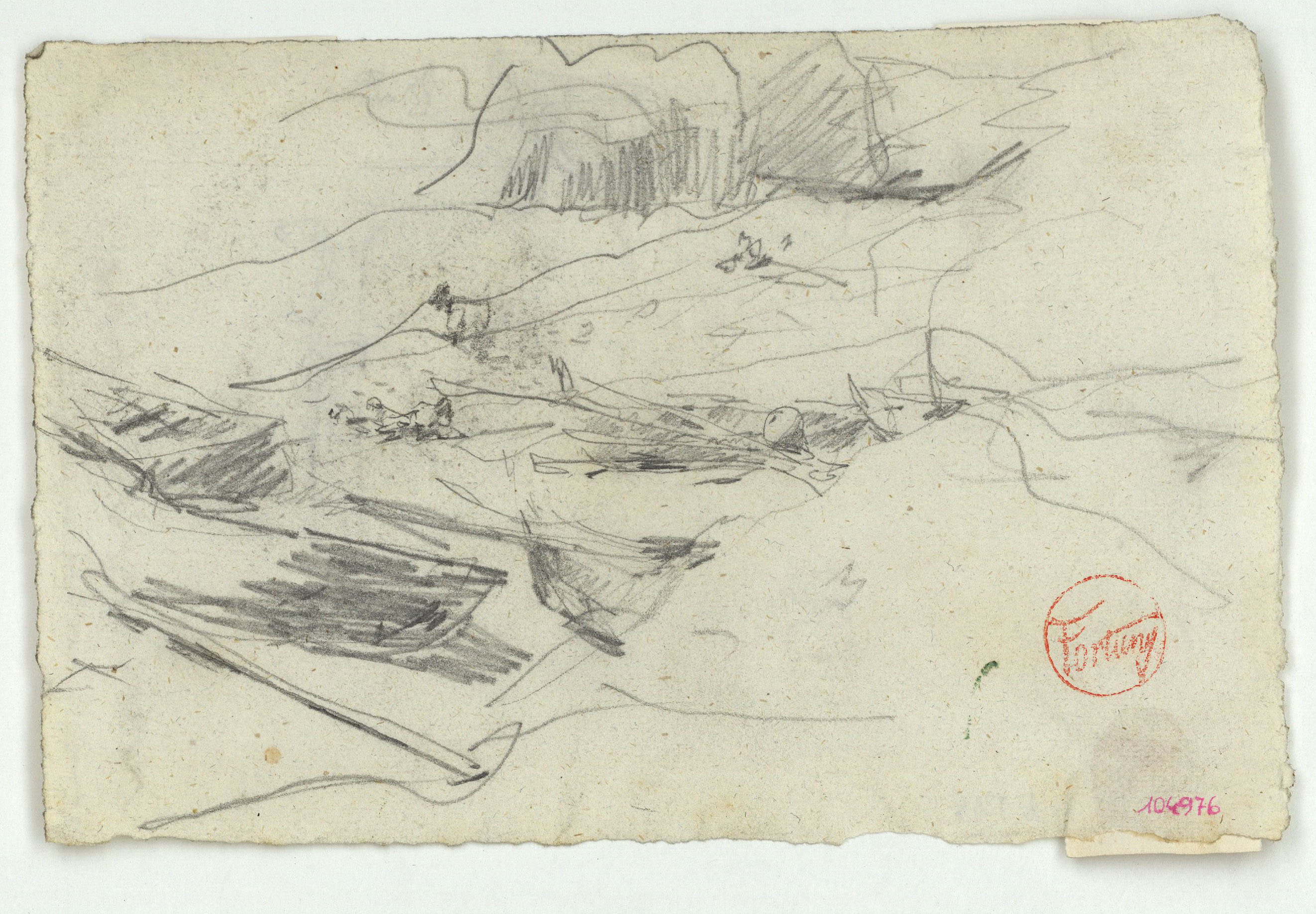 image for: Marià Fortuny - Croquis de barques (anvers) / Croquis inconcret (revers) - Cap a 1874