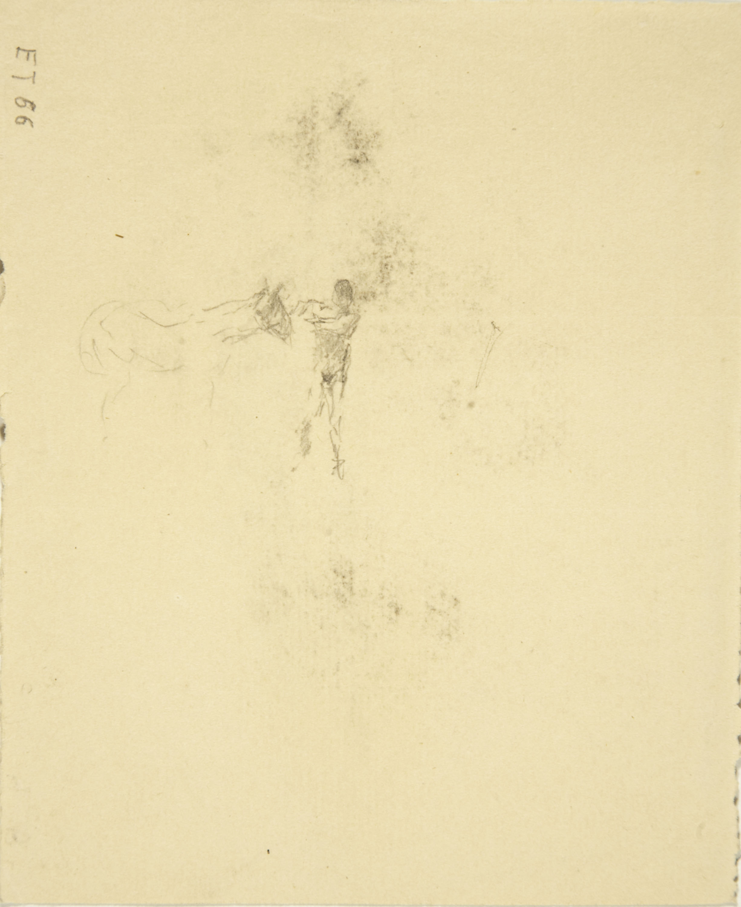 image for: Marià Fortuny - Estudi per al quadre «Platja de Portici» (anvers) / Home amb cavall (revers) - Cap a 1874 [1]