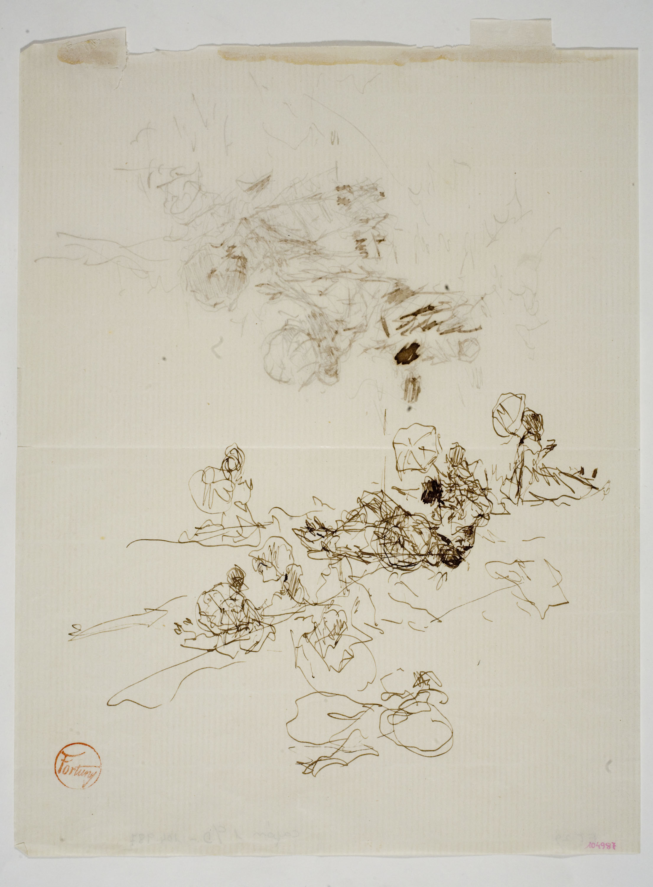 image for: Marià Fortuny - Estudi per al quadre «Platja de Portici» (anvers) / Croquis inconcret (revers) - Cap a 1874