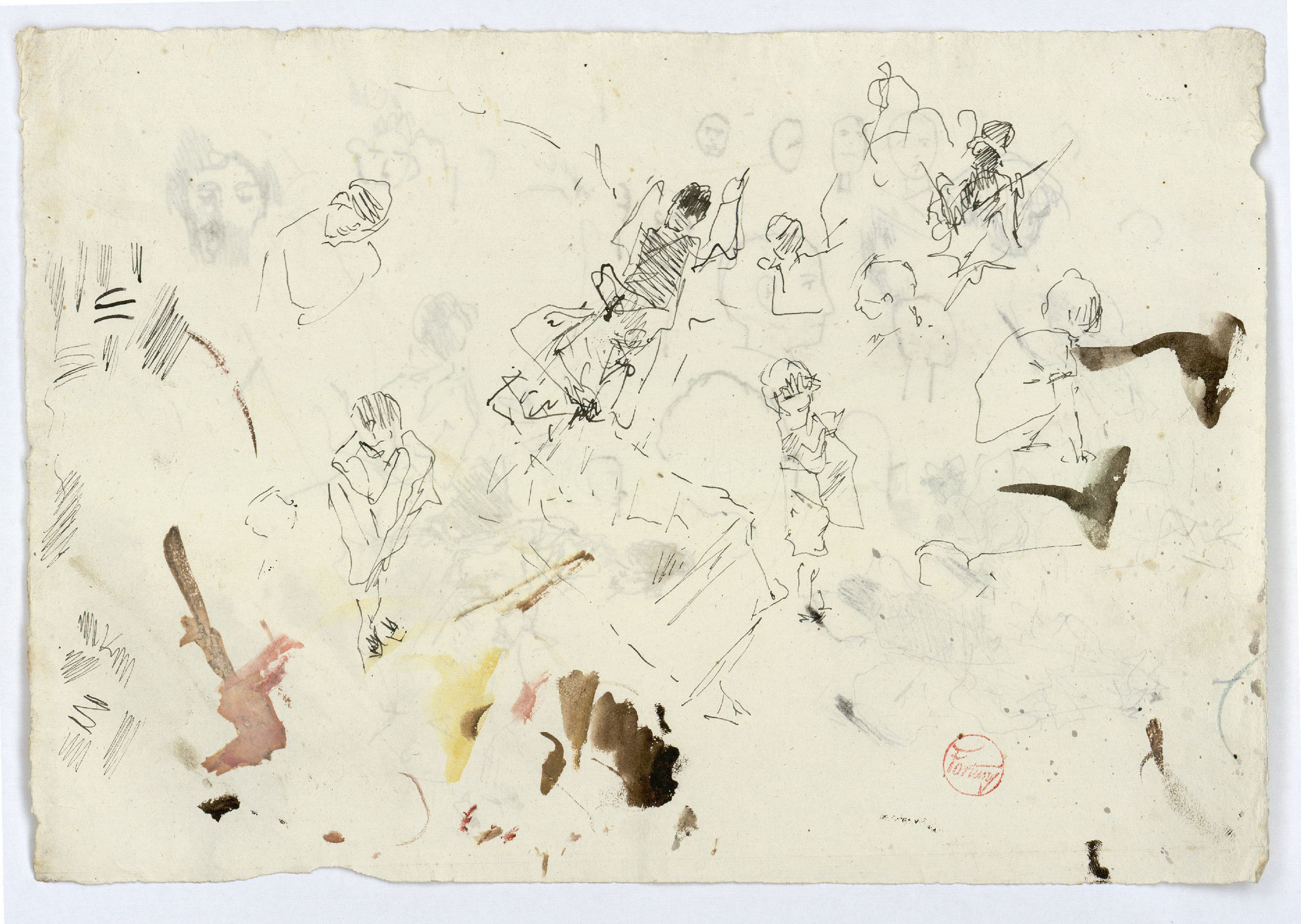 image for: Marià Fortuny - Croquis de figures (anvers) / Croquis de figures i caps (revers) - Cap a 1874