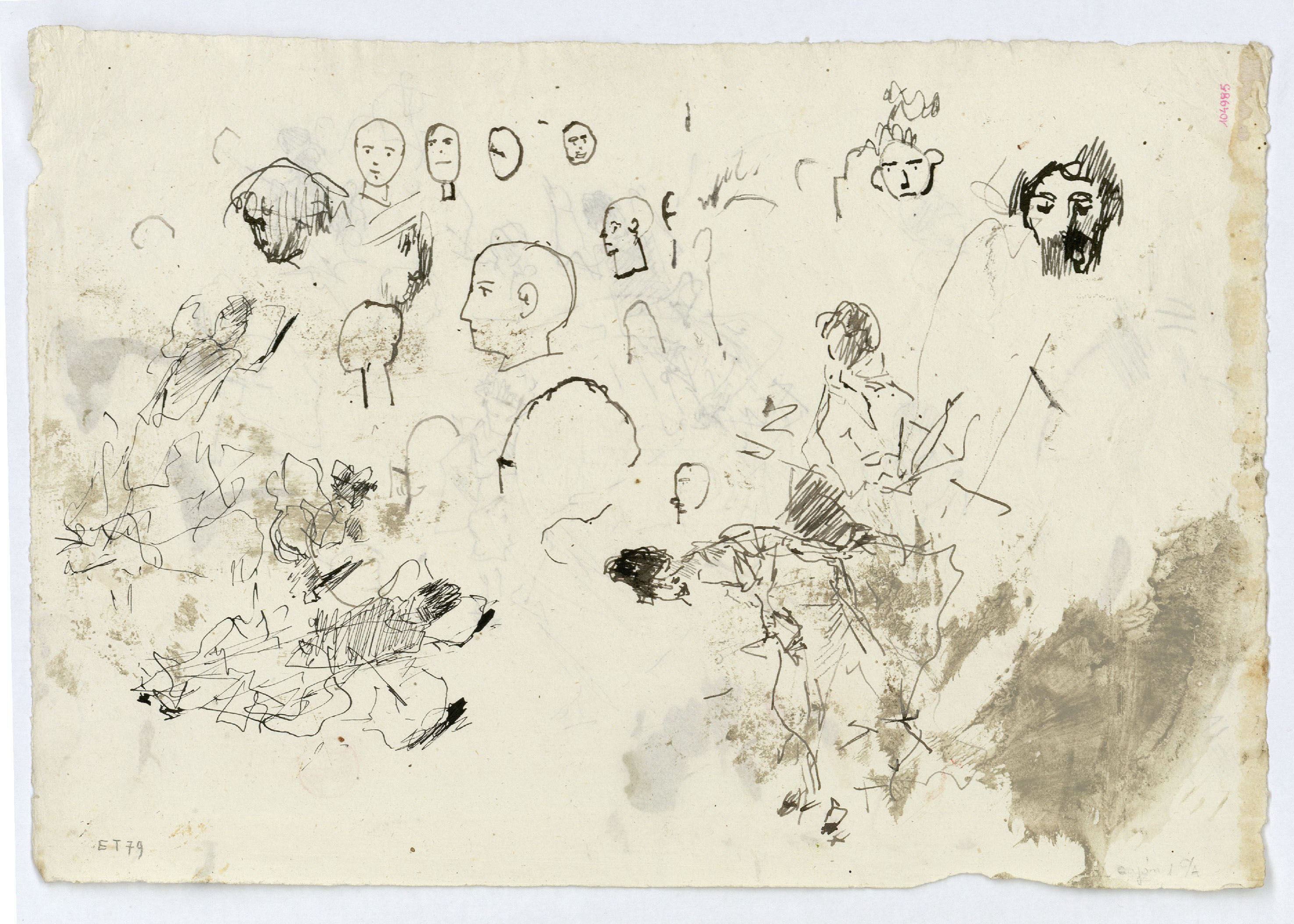 image for: Marià Fortuny - Croquis de figures (anvers) / Croquis de figures i caps (revers) - Cap a 1874 [1]