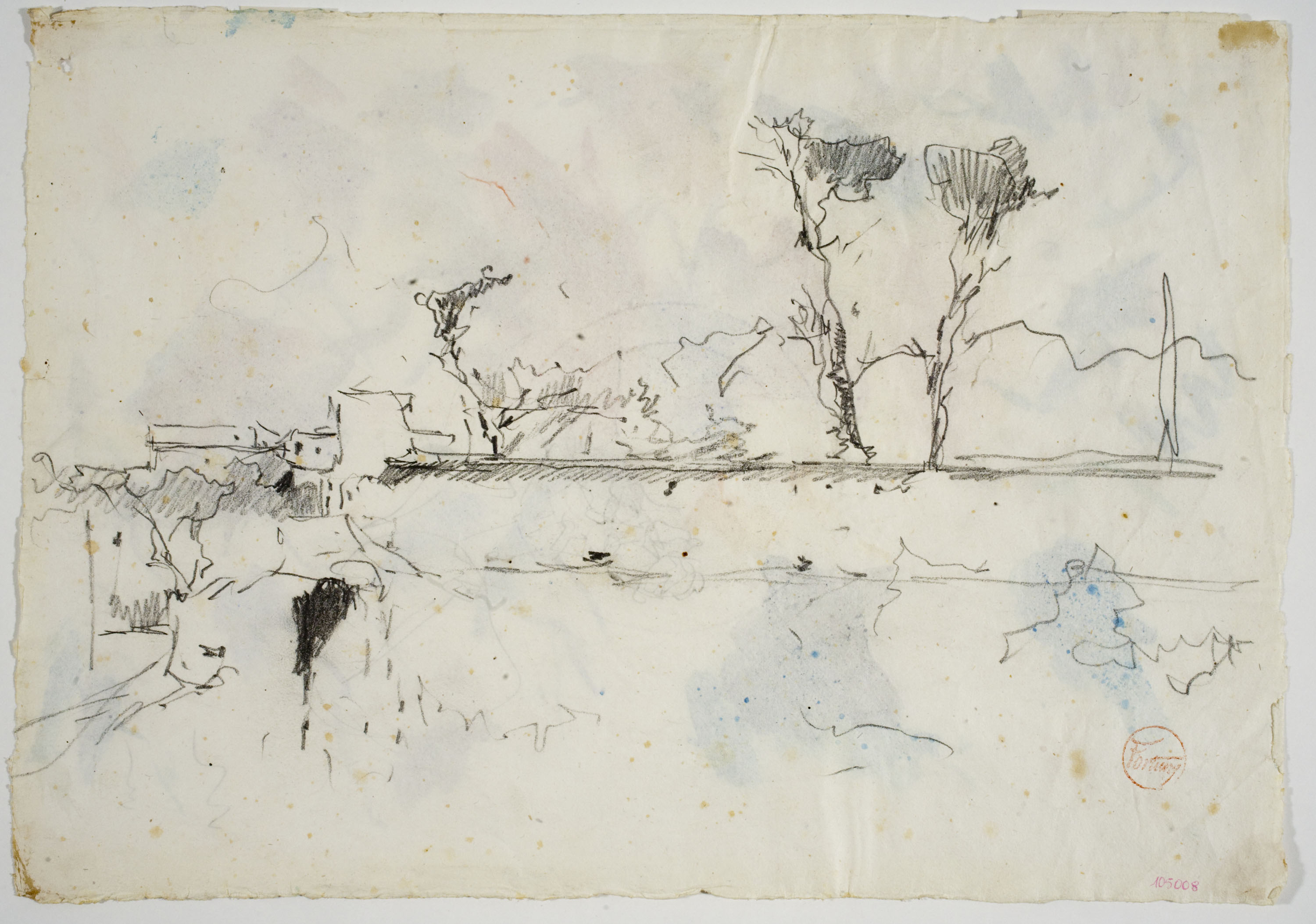 image for: Marià Fortuny - Estudi per al quadre «Platja de Portici» (anvers) / Croquis inconcret (revers) - Cap a 1874