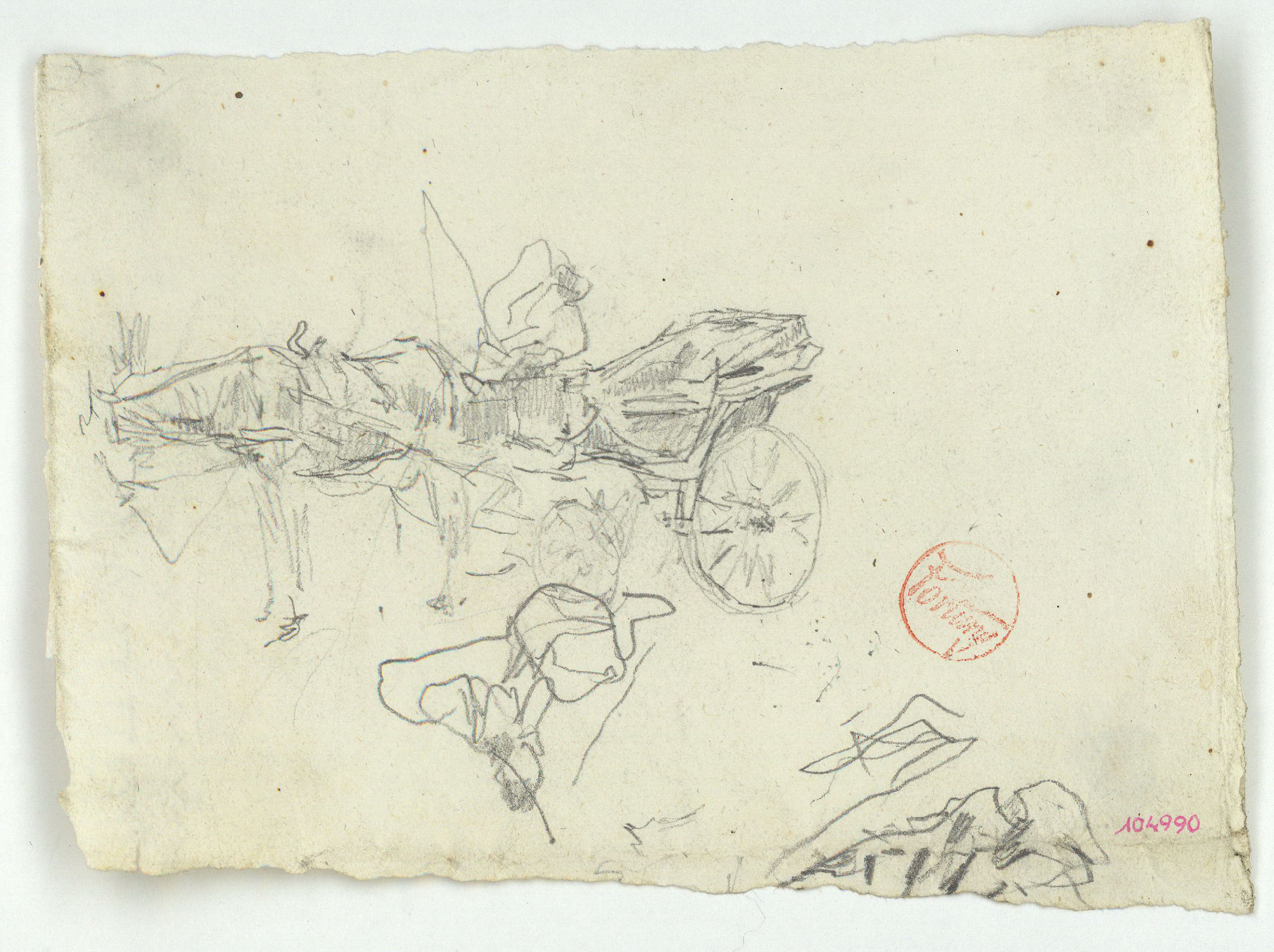 image for: Marià Fortuny - Cotxe de cavalls amb cotxer i altres croquis - Cap a 1870-1874