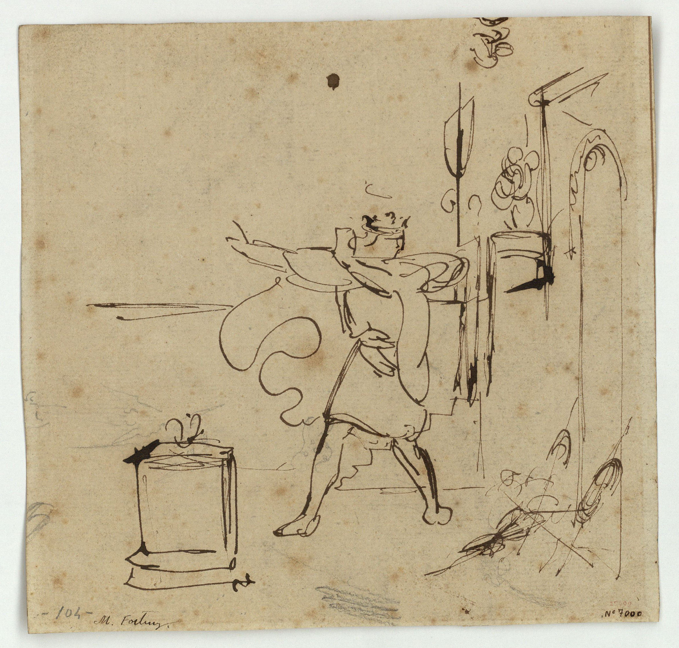 image for: Marià Fortuny - Estudi de composició (anvers) / Croquis de figures (revers) - Cap a 1856-1858