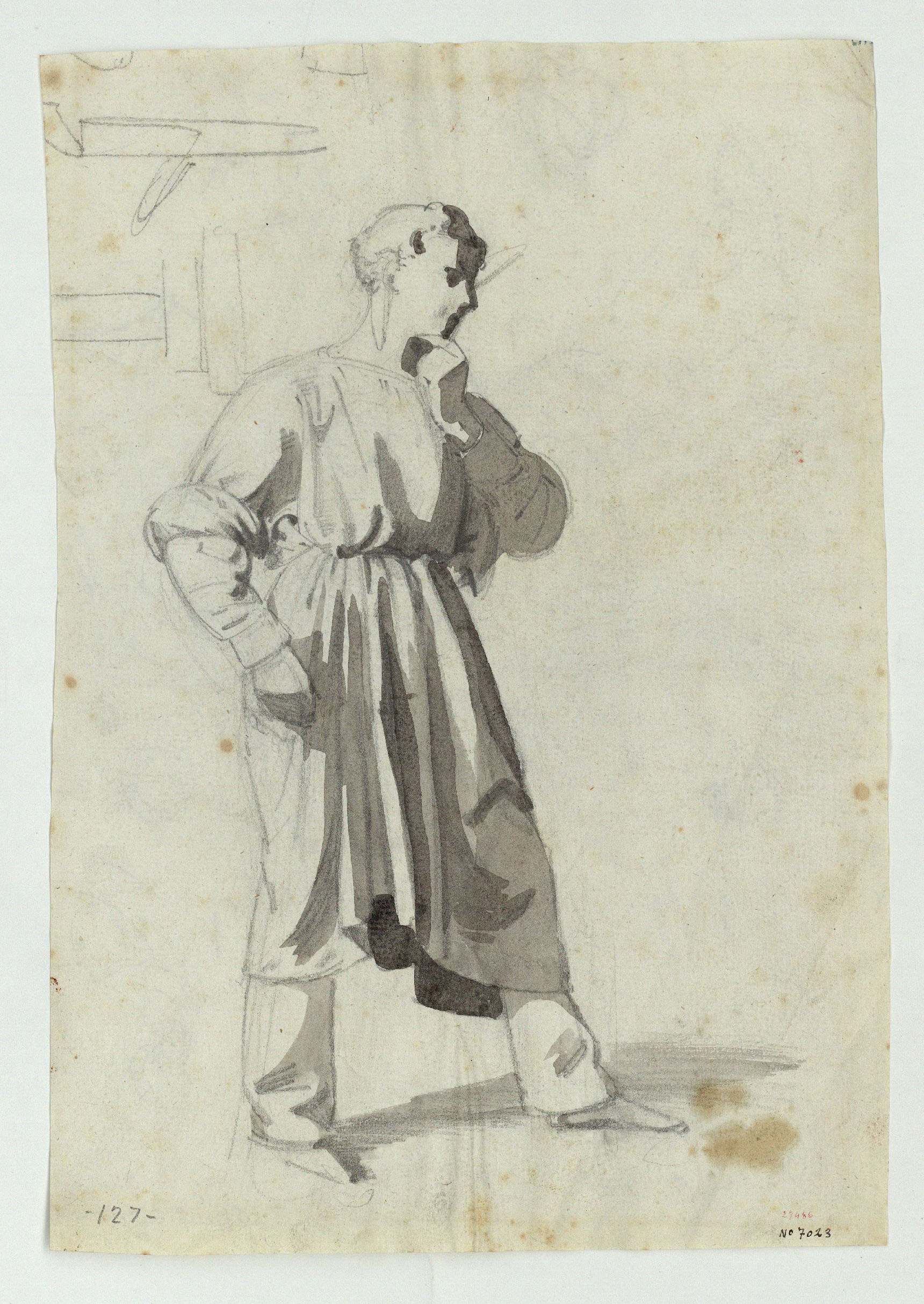 image for: Marià Fortuny - Estudi acadèmic de figura masculina (anvers) / Esbossos de figures i croquis inconcrets (revers) - Cap a 1856-1858
