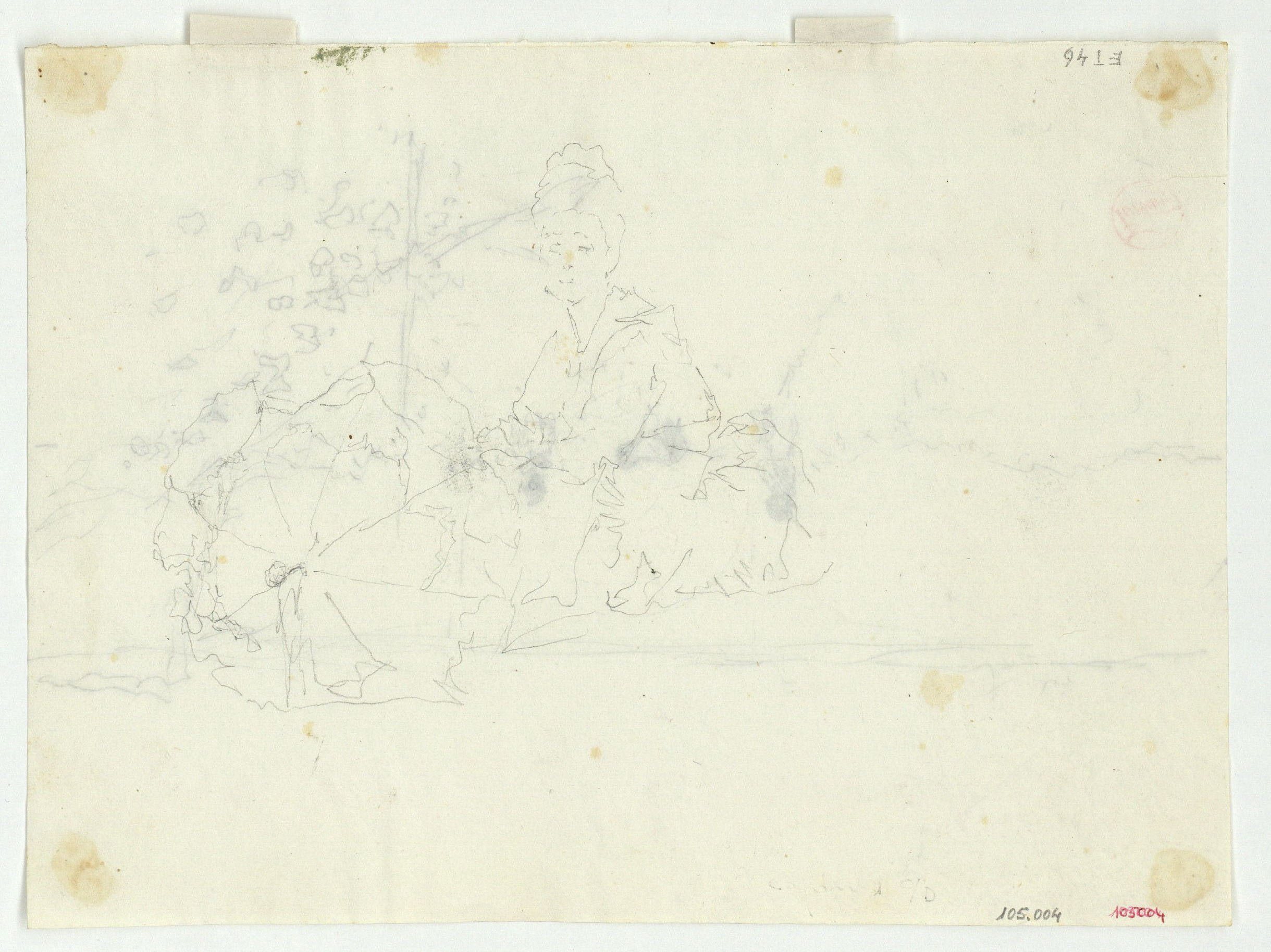 image for: Marià Fortuny - Estudi per al quadre «Platja de Portici» (anvers) / Esbós de nens a la platja (revers) - Cap a 1874